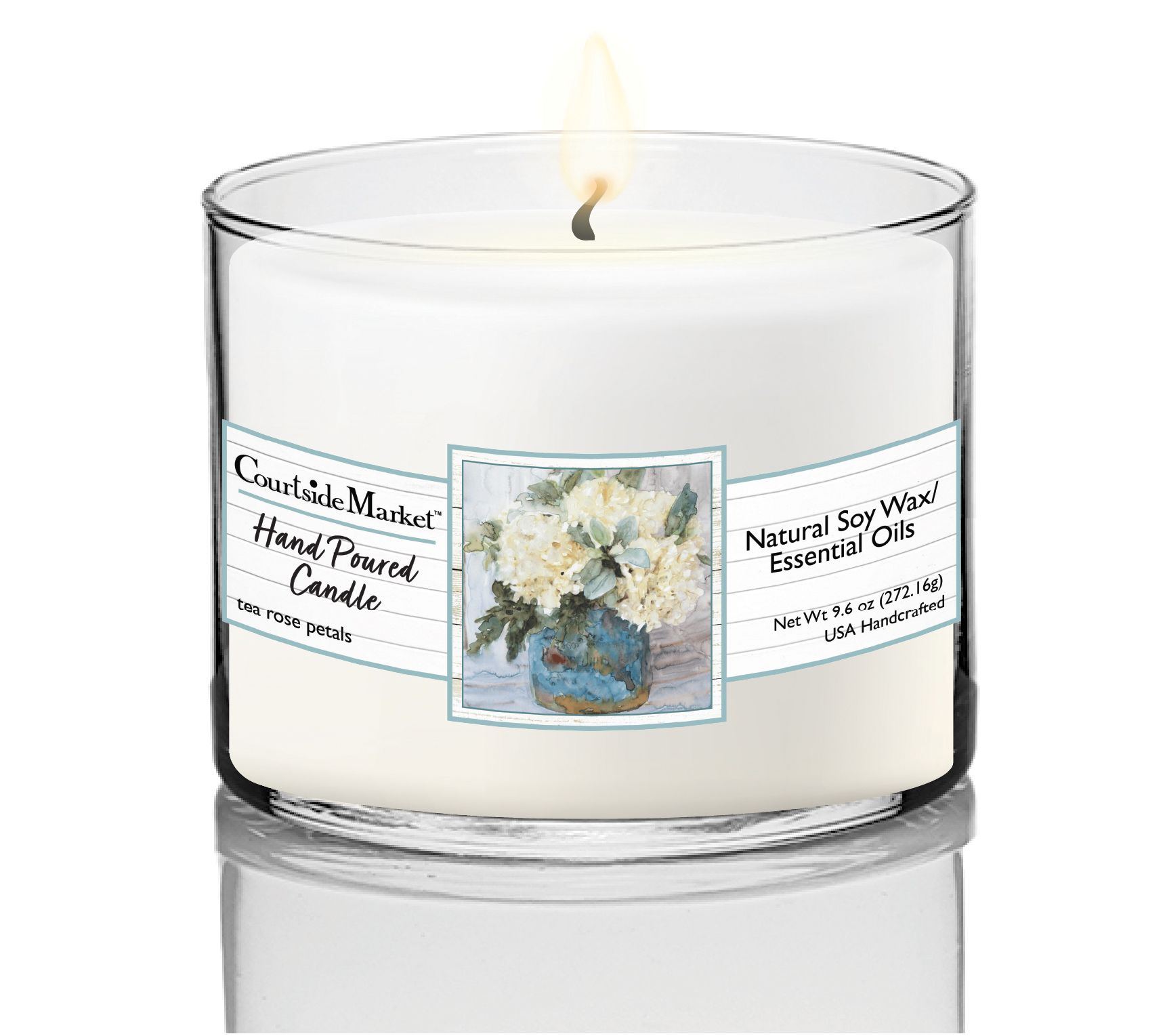Courtside Market White Hydrangeas Circular Candle Glass 9.6 oz