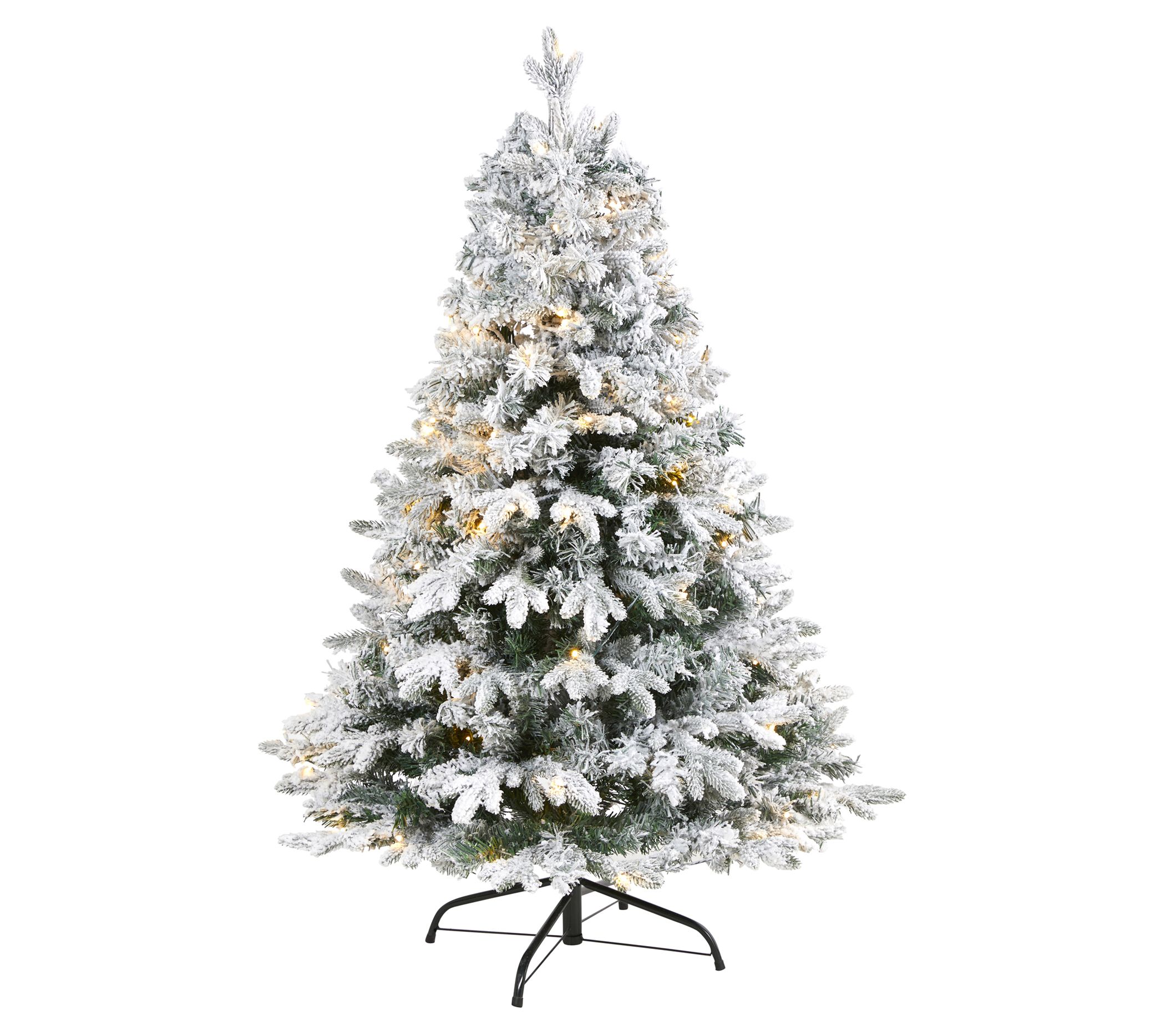 Nearly Natural 4 Ft. Flocked Christmas Tree w/100 Clear LED - QVC.com