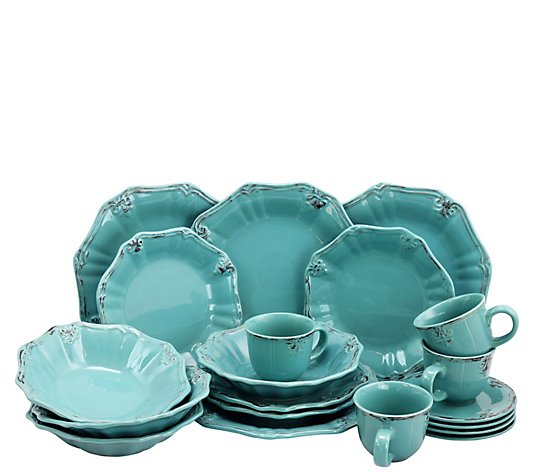 Elama Fleur de Lys 20-Piece Dinnerware Set - Turquoise