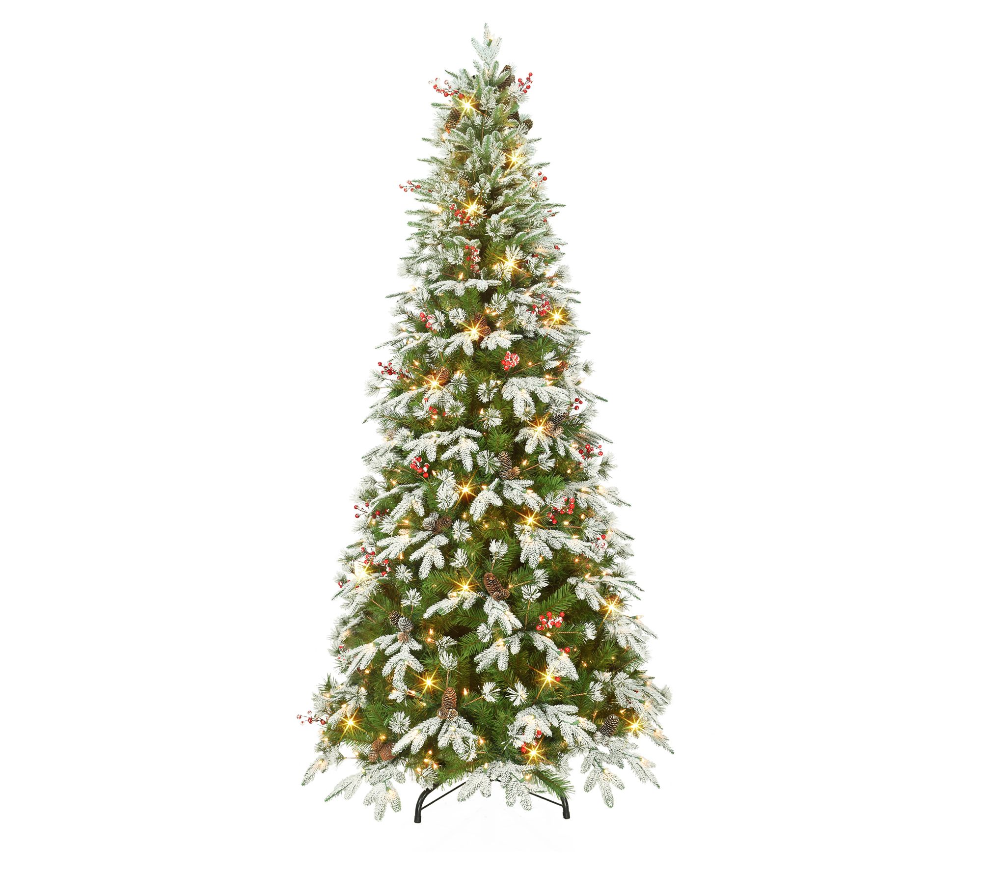 Puleo 7.5' Pre-Lit Slim Glittery PE/PVC Tree, Pine Cone