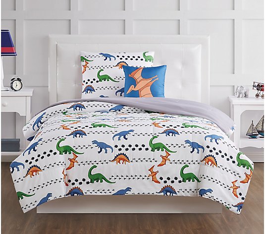 Dino Tracks Twin 3 Piece Comforter Set, Dinosaur Twin Bed
