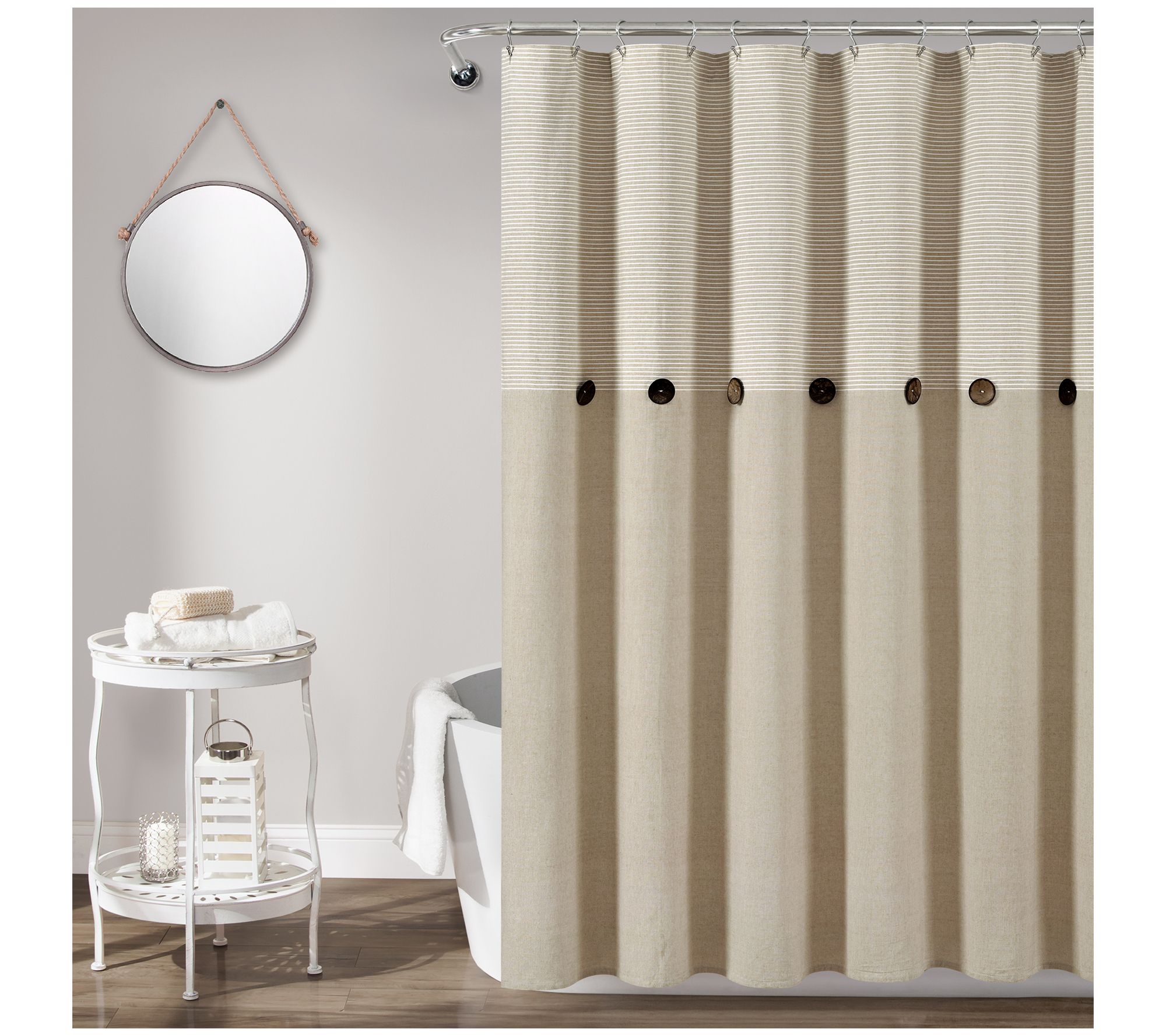 Farmhouse Button Stripe Yarn Dyed Shower Curtain by Lush Decor