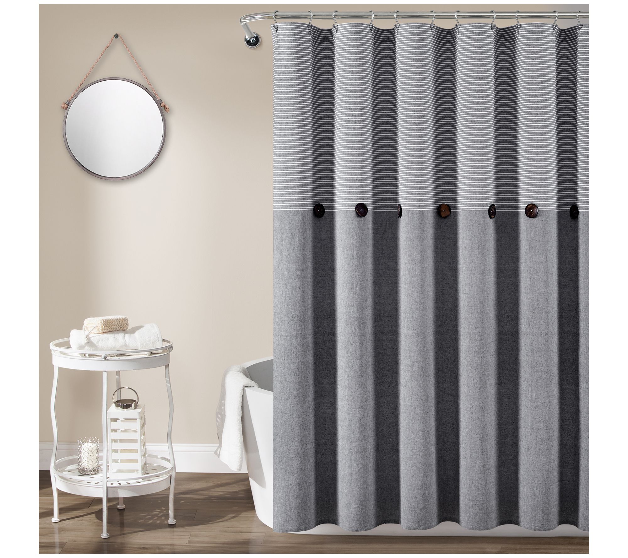 Farmhouse Button Stripe Yarn Dyed Shower Curtain by Lush Decor
