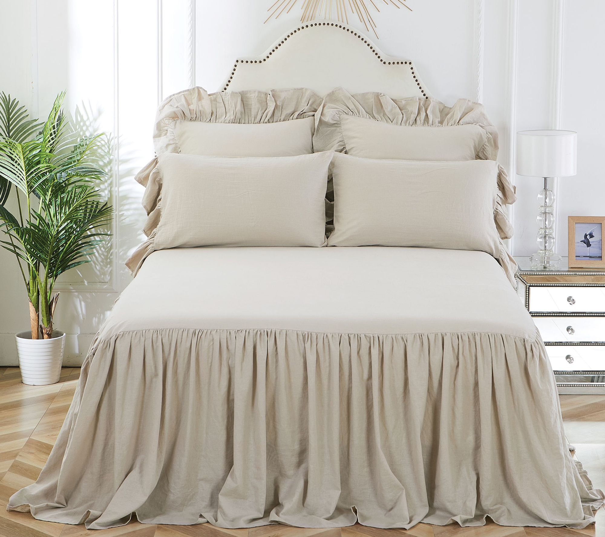 C&F Home Ruffled Queen Bedspread Natural - QVC.com