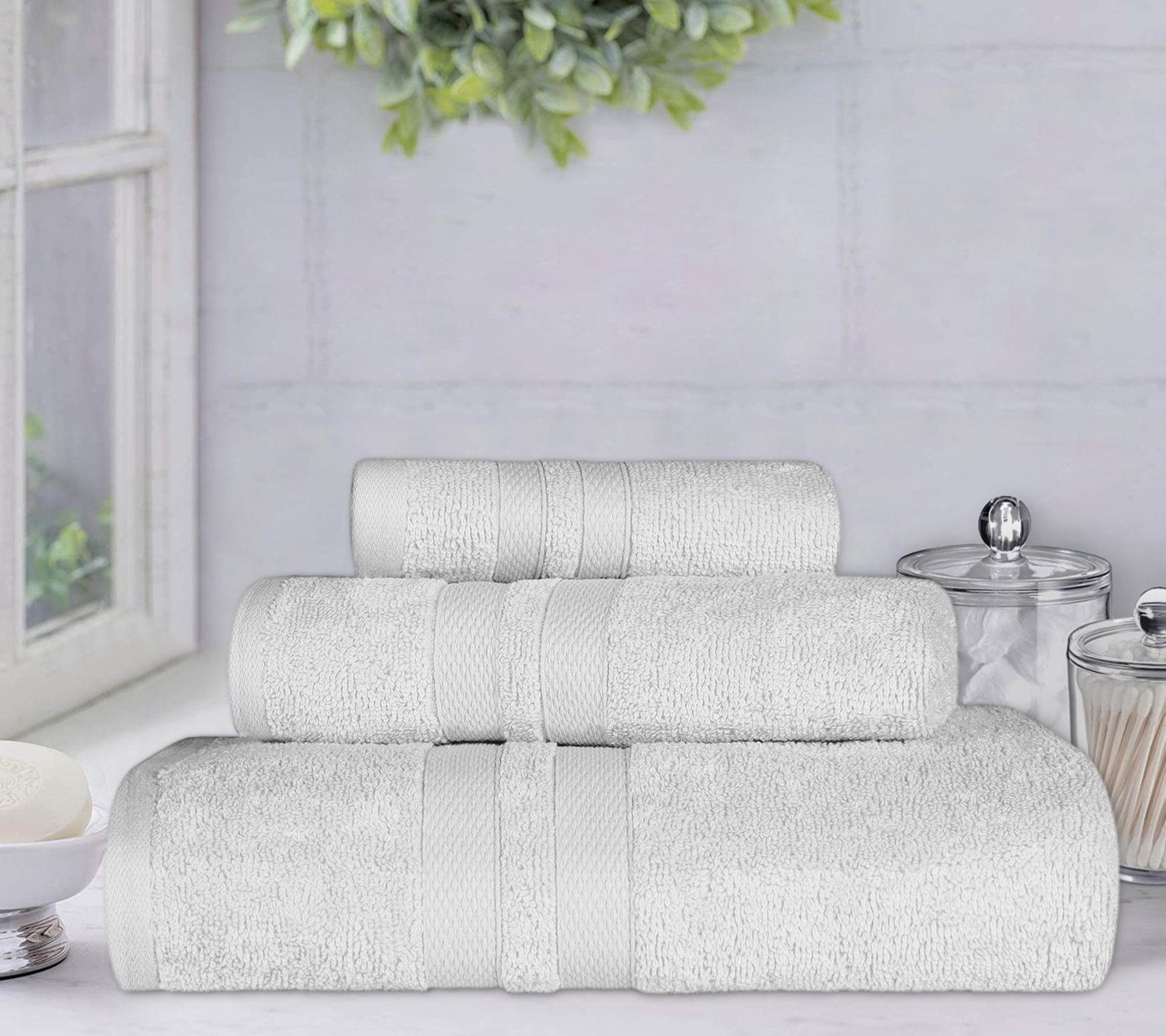 Superior Combed Cotton Plush Solid Hand Towels Set of 6, Grey, Gray