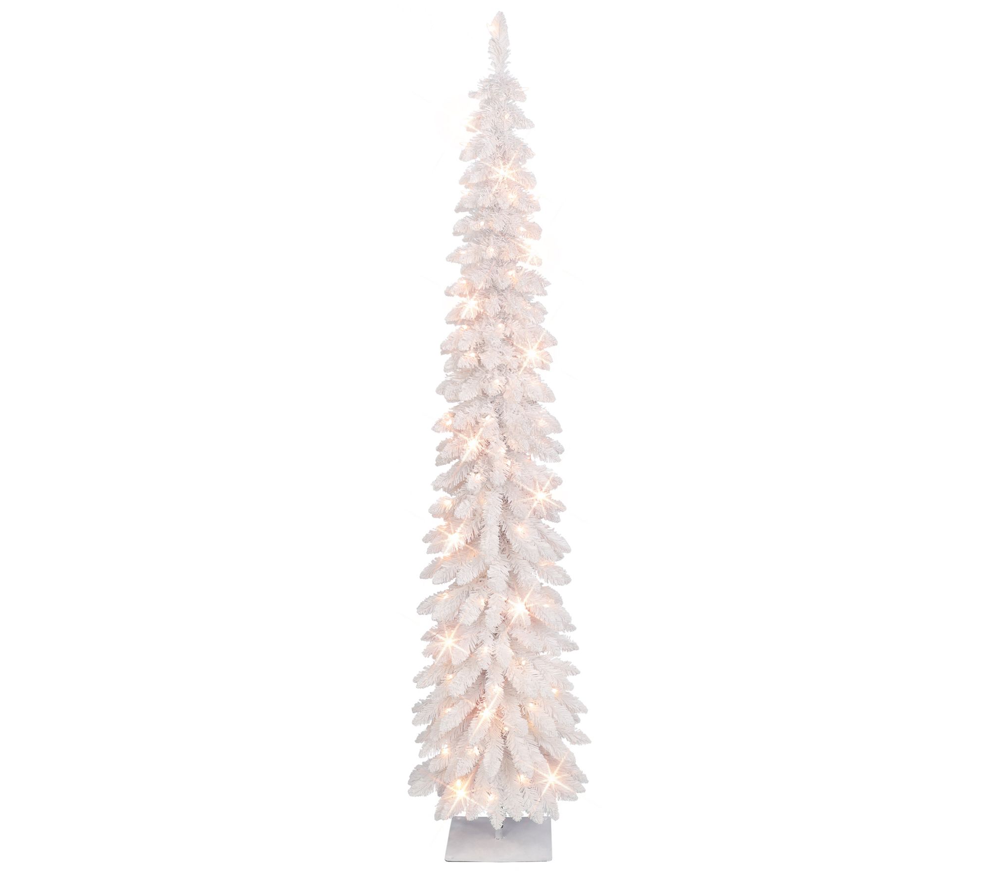Puleo 7' Pre-Lit Flocked White Alpine Pencil Tree 150 Lights