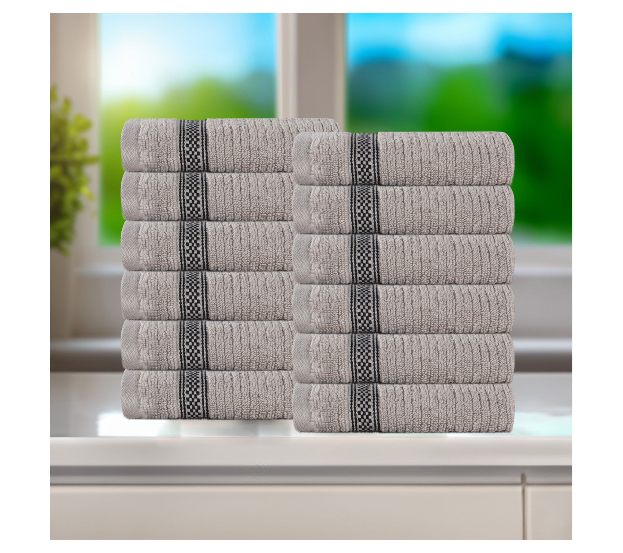 Superior 12pc Soft Zero Twist Cotton Ribbed Plush Face Towels