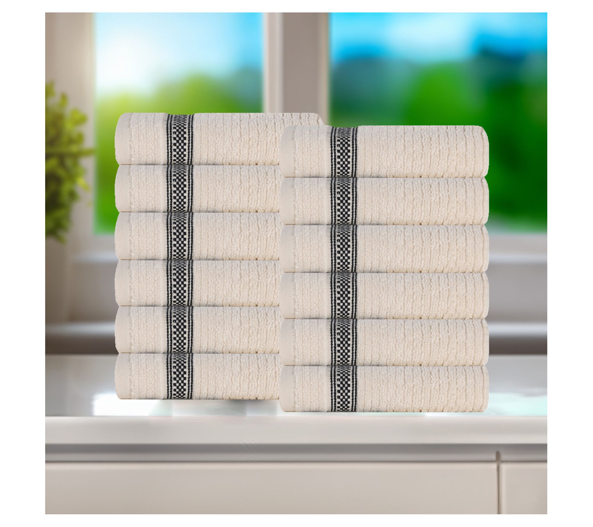 Superior 12pc Soft Zero Twist Cotton Ribbed Plush Face Towels