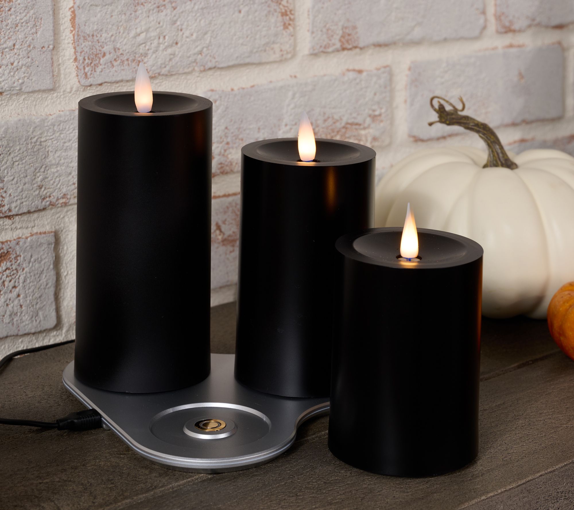 Home Bliss Flameless S/3 Rechargable Pillars w/ Trio Base and Remote