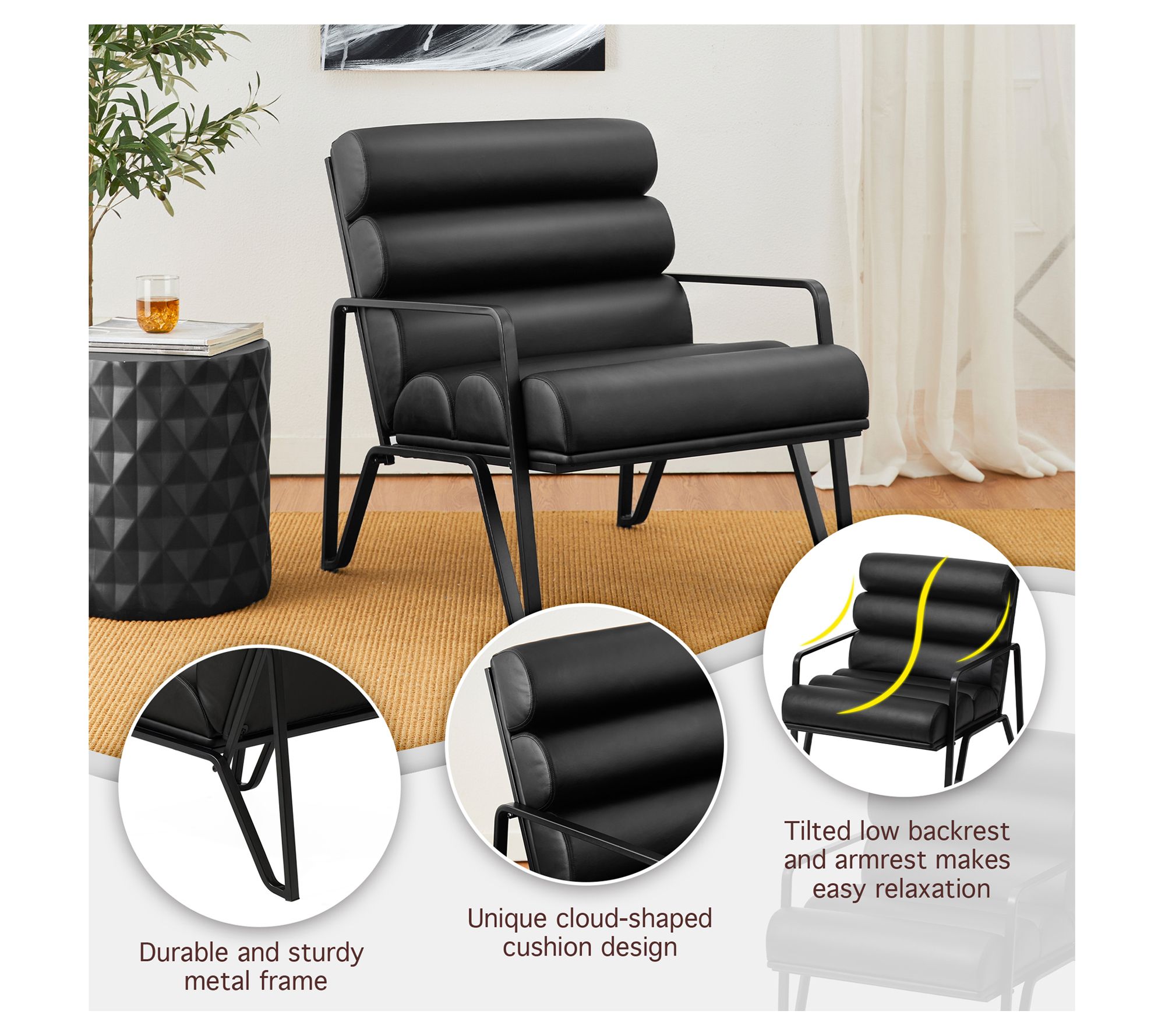 Glitzhome Modern Wavy Faux Leather Accent Arm Chairs S/2