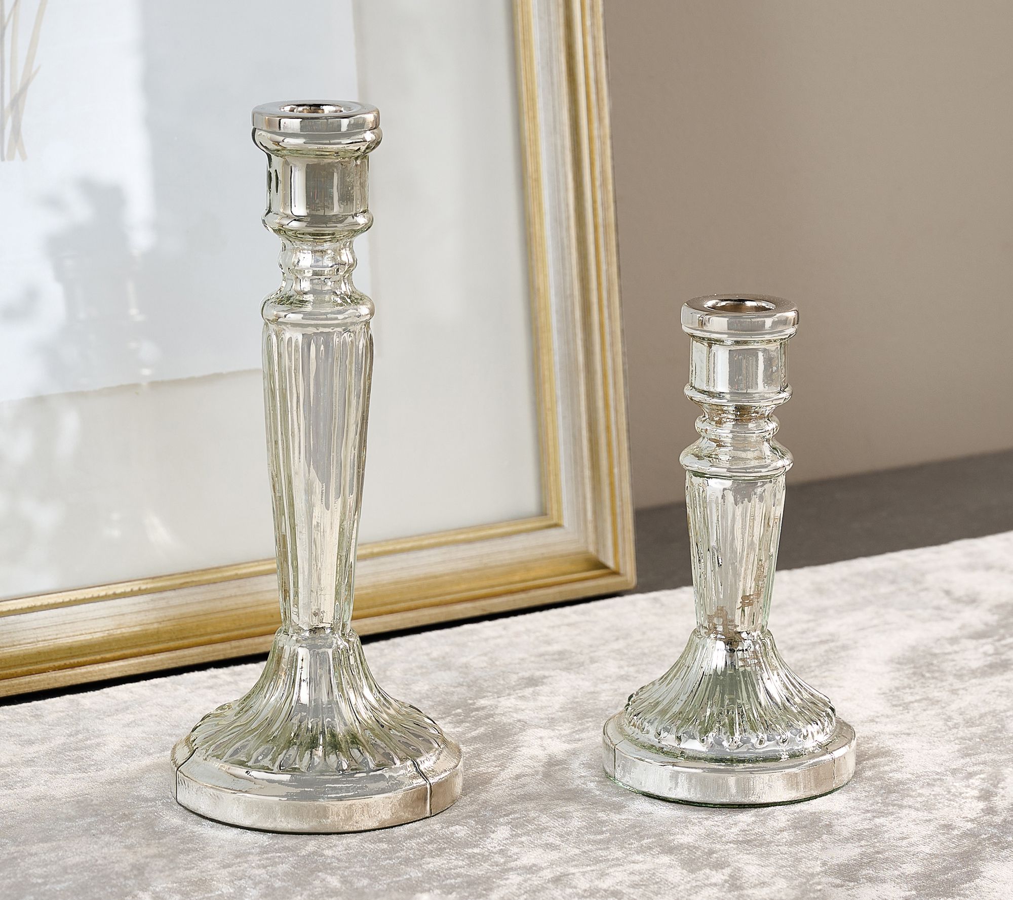 Home Reflections Set of 2 Tapered Glass Candle Holder