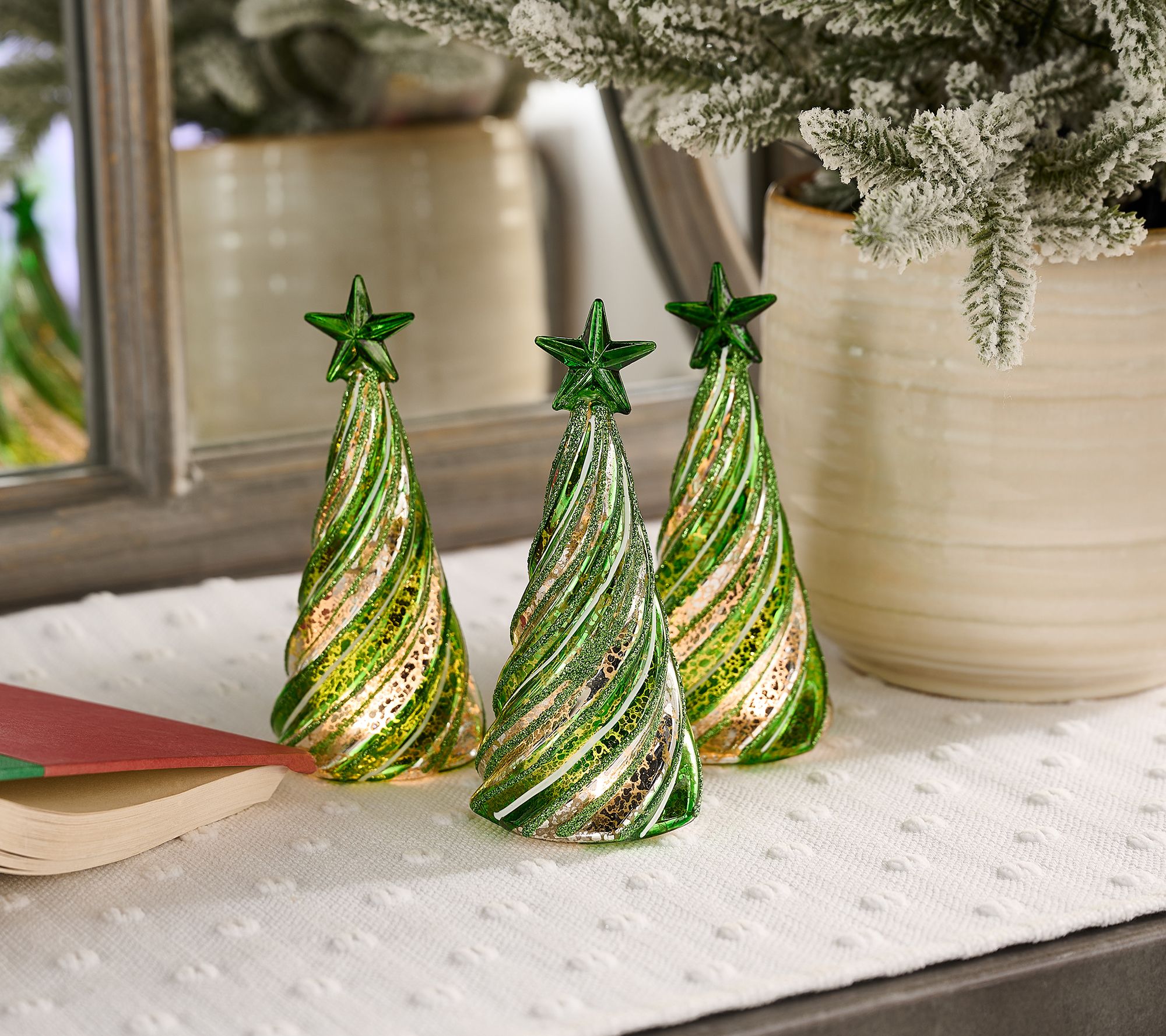 S/3 Illuminated Candy Cane Mercury Glass Trees by Valerie