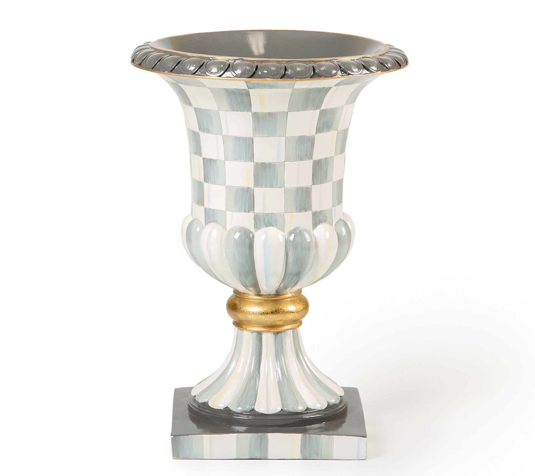 MacKenzie-Childs Sterling Check Pedestal Tabletp Urn
