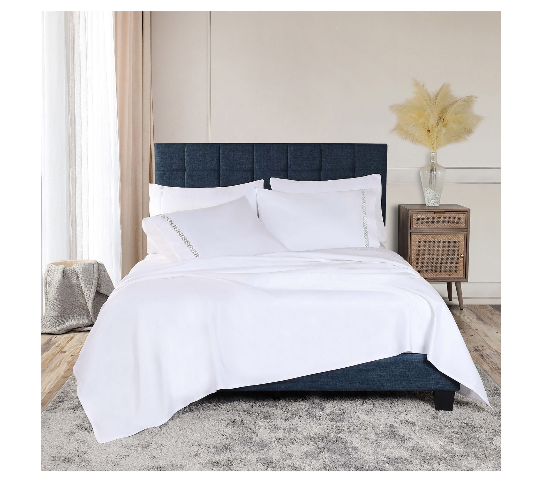 Superior Egyptian Cotton Embroidered Sheet Set,Cal King