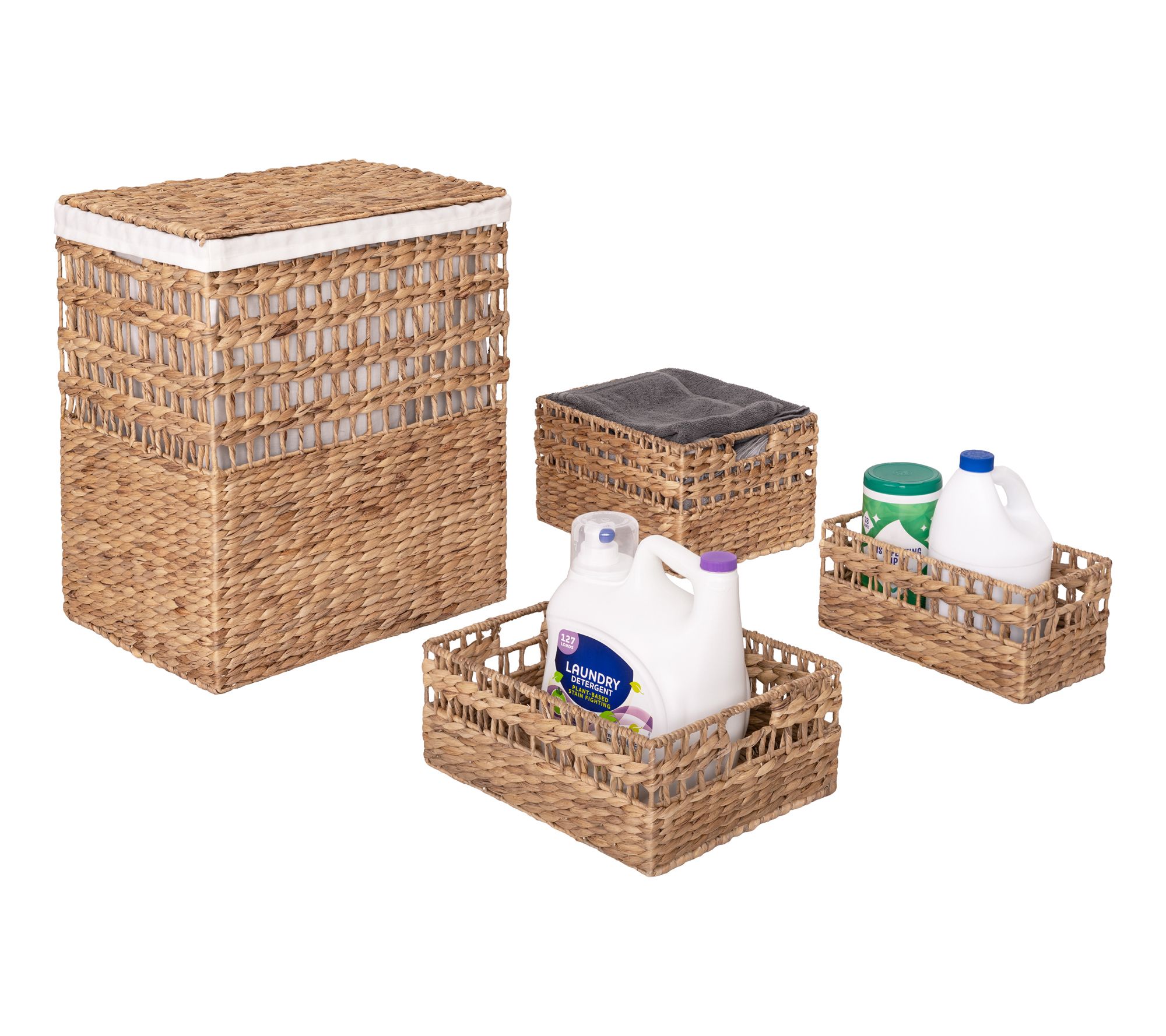 Seville Classics 4pc Water Hyacinth Laundry Hamper/Basket Set - QVC.com