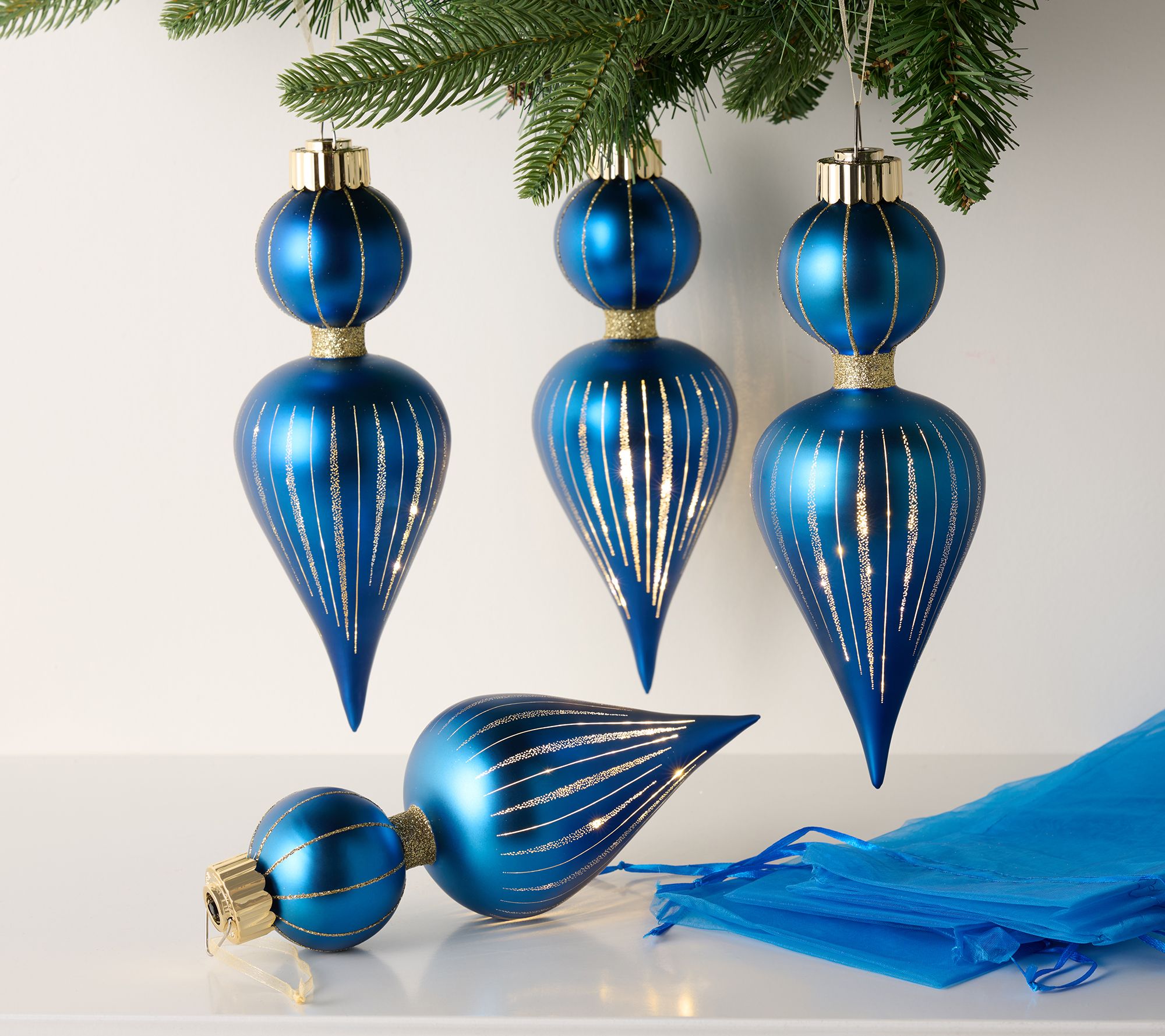 Set of (4) 9.5" Starry Night Ornaments w/ Sheer Bags by Valerie