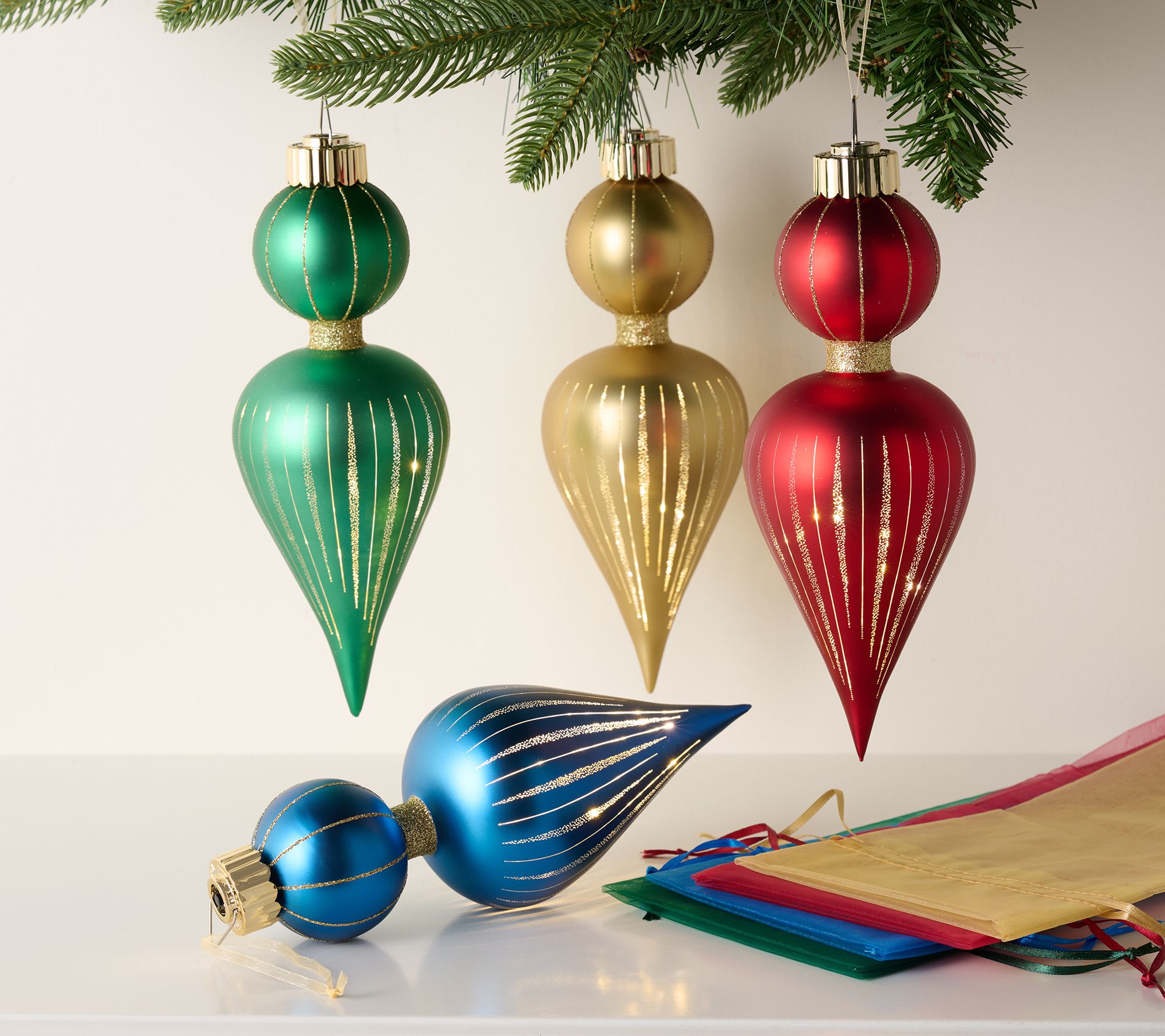 Set of (4) 9.5" Starry Night Ornaments w/ Sheer Bags by Valerie
