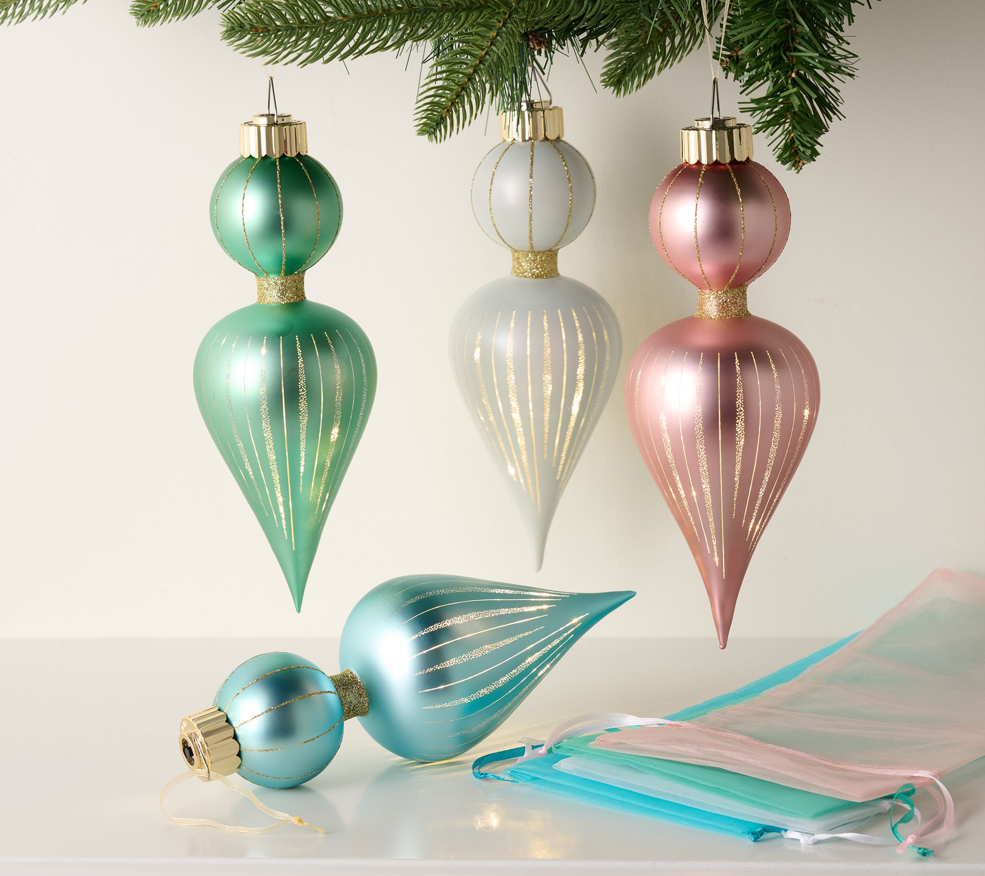 Set of (4) 9.5" Starry Night Ornaments w/ Sheer Bags by Valerie