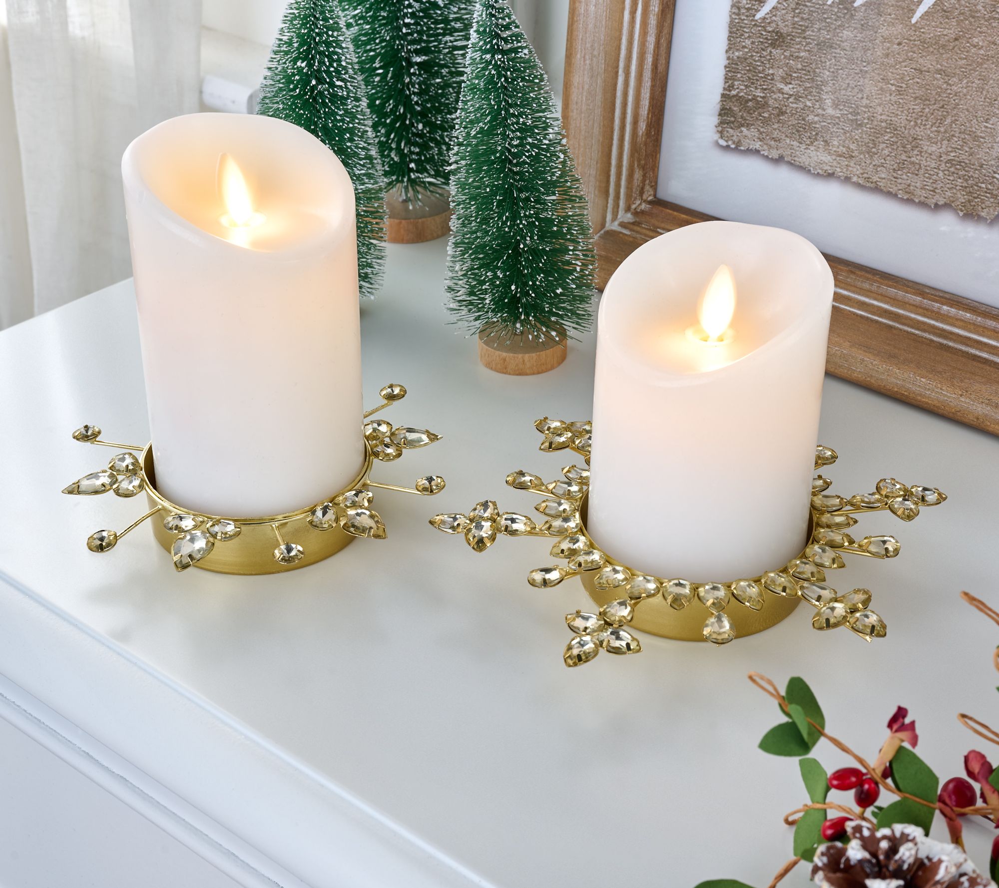 Martha Stewart Set of 2 Crystal Snowflake Candle Holders