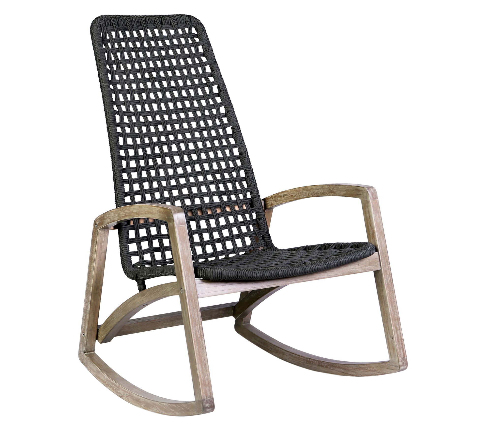 Armen Living Griffin Outdoor Rocking Chair in Wood and Rope