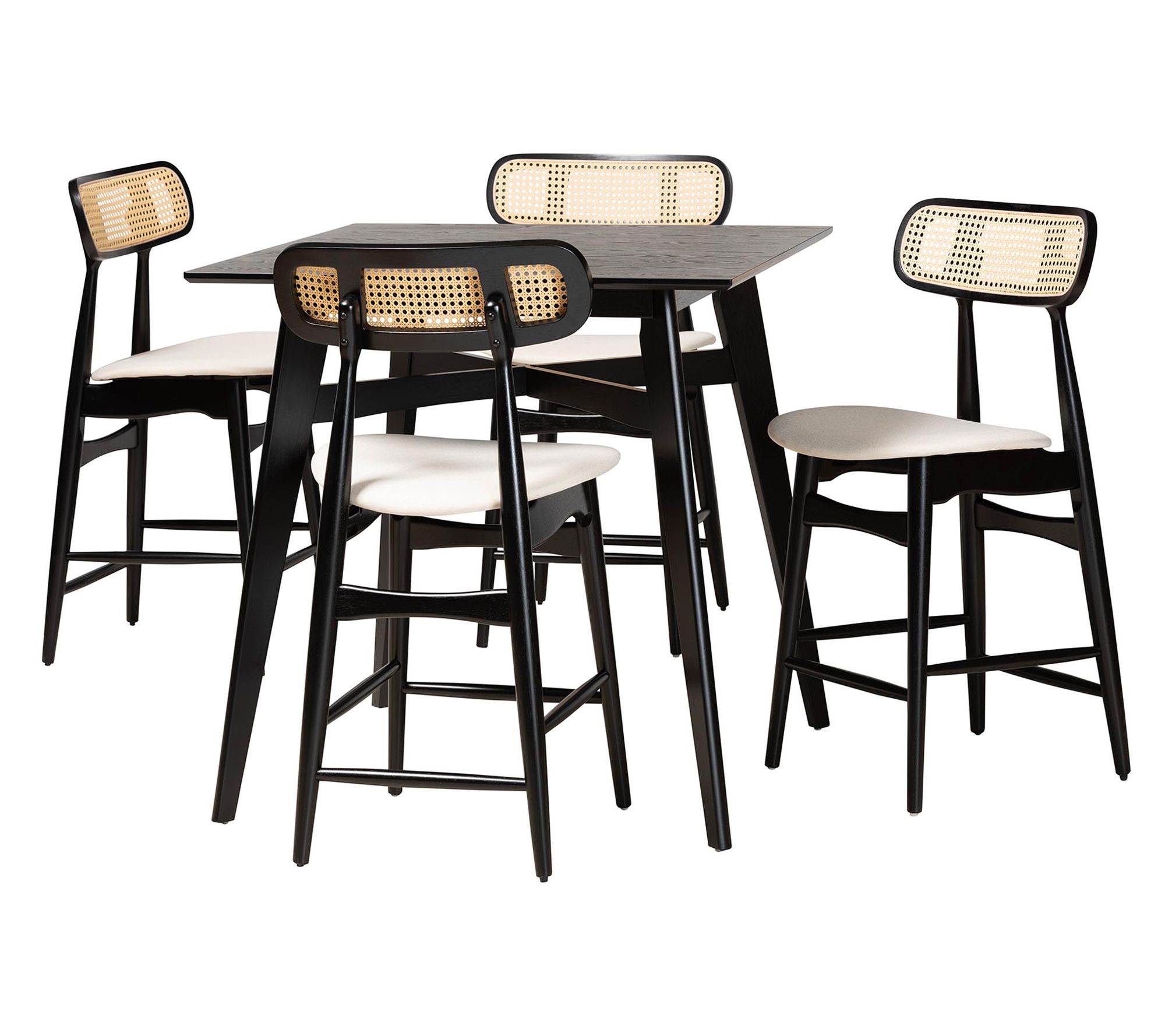 Baxton Studio Tarana Cream Fabric and Wood 5-Piece Pub Set