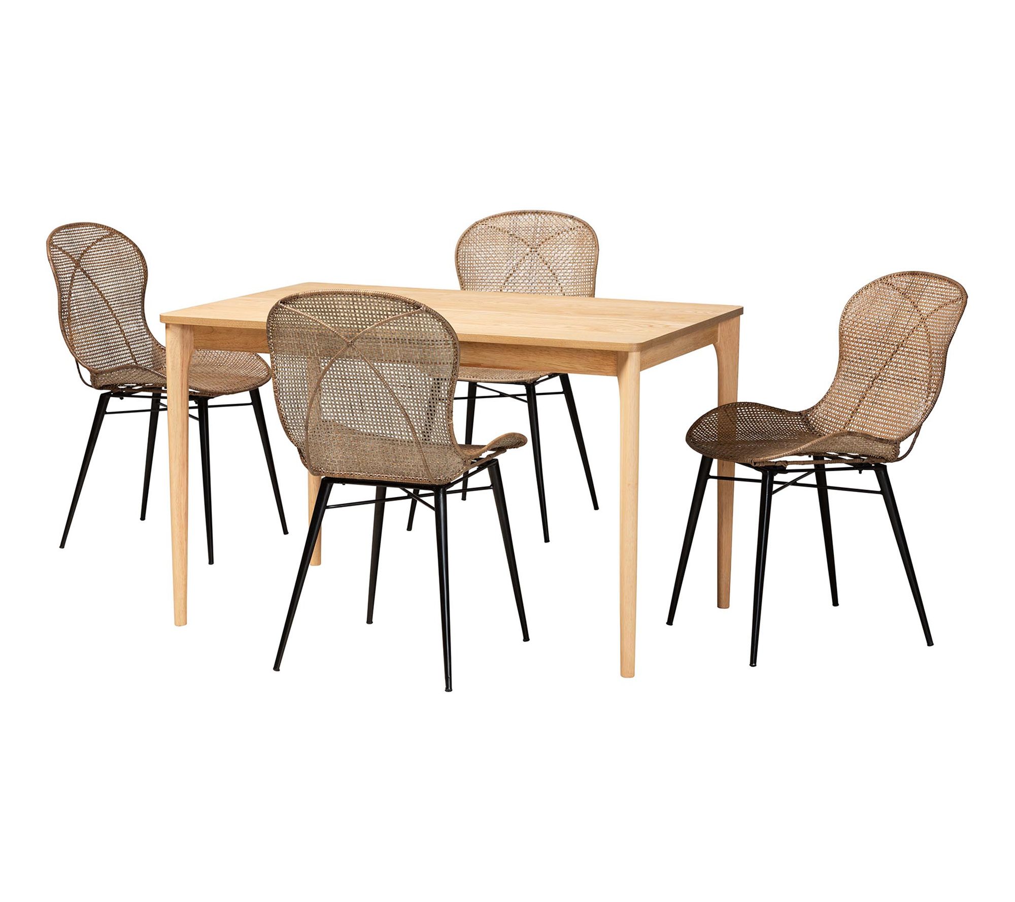 bali & pari Sabelle Brown Wood and Rattan 5-Piece Dining Set