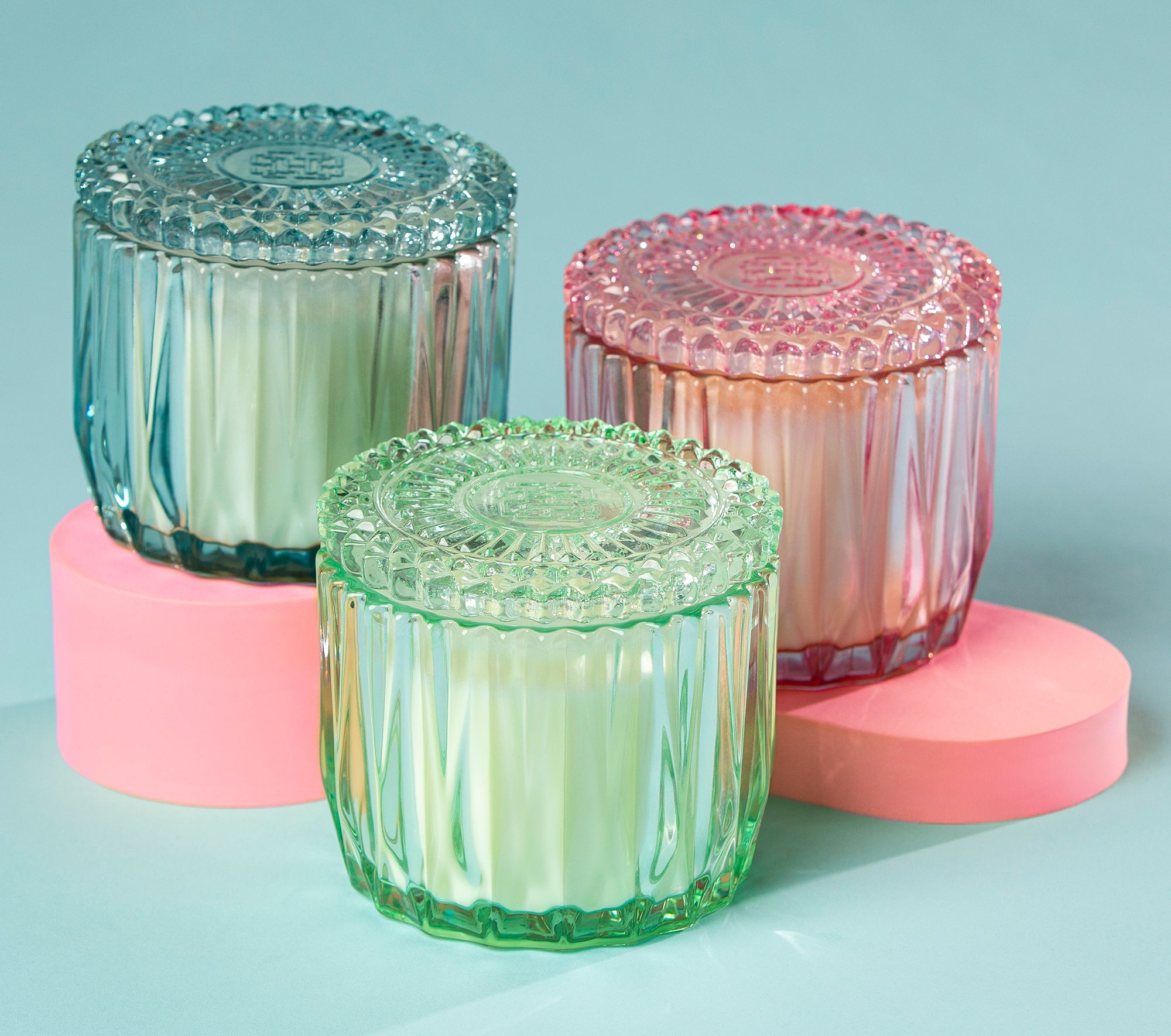 HomeWorx by Slatkin + Co. S/3 14oz Faceted Glass Candles