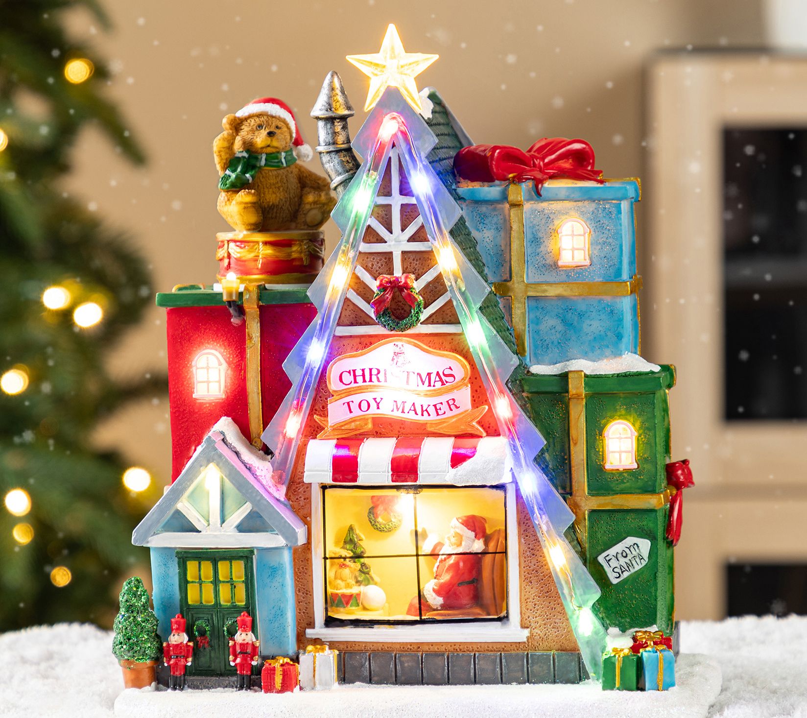 Glitzhome 11" Lighted Music Christmas Toy Market Resin Village