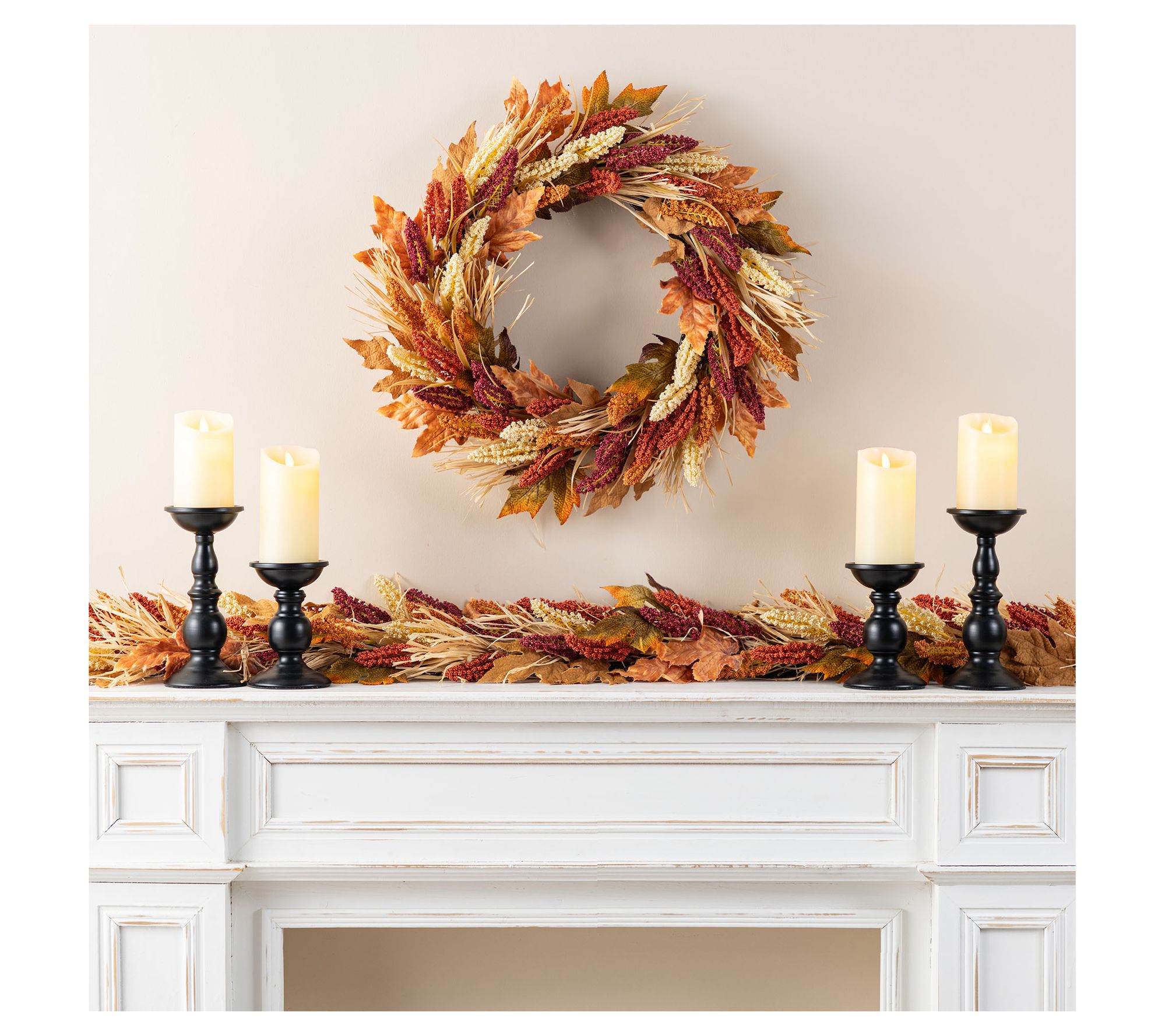 Glitzhome 24"D Fall Harvest Multi-Colored Sorghum Wreath