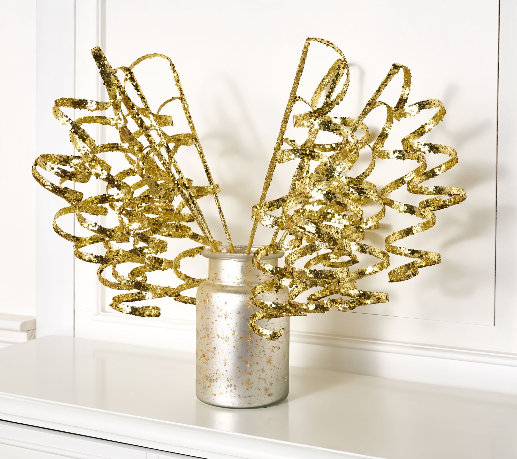 "As Is" Set of 6 Glittered Curly Ribbon Picks -Valerie