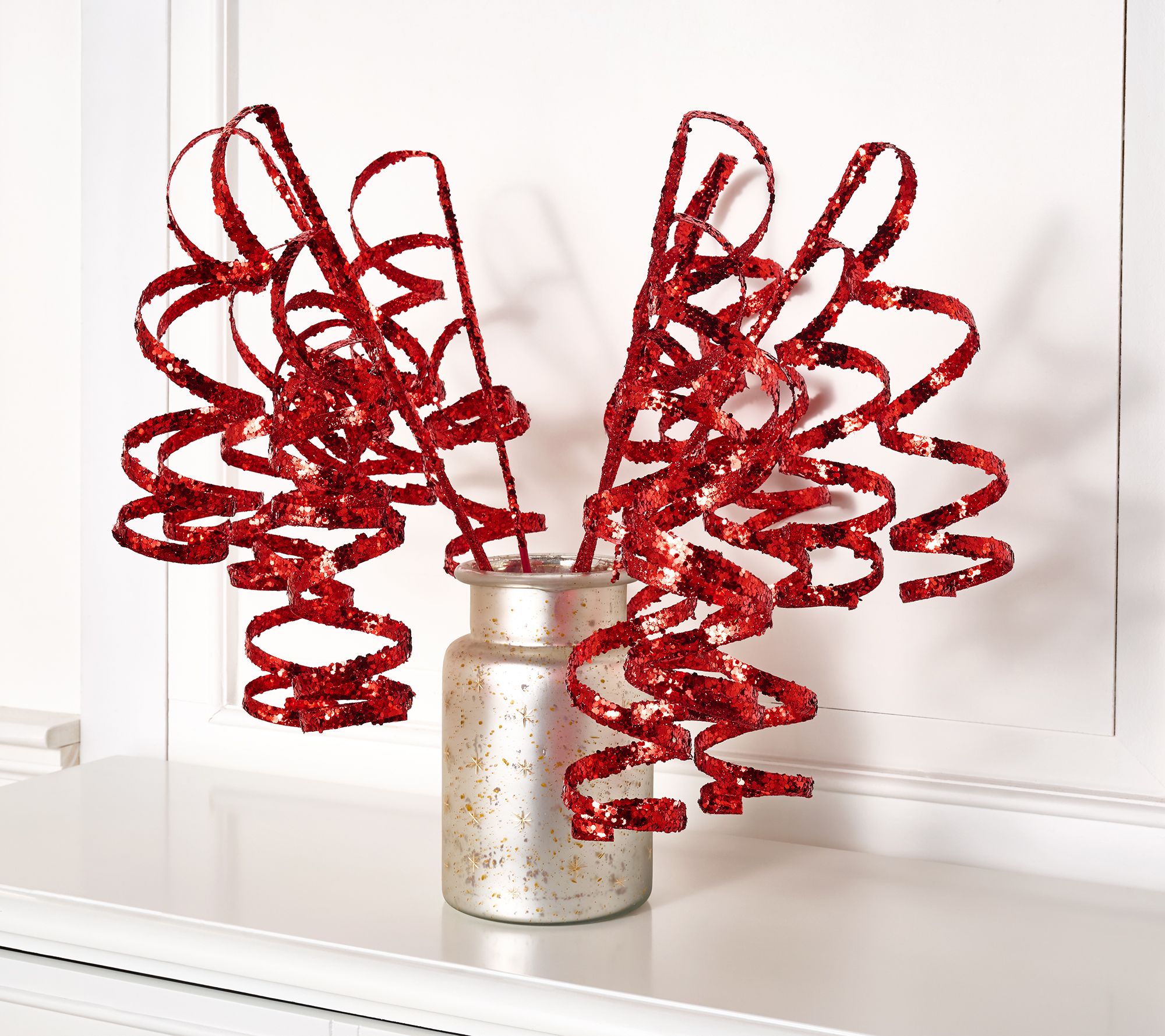 "As Is" Set of 6 Glittered Curly Ribbon Picks -Valerie