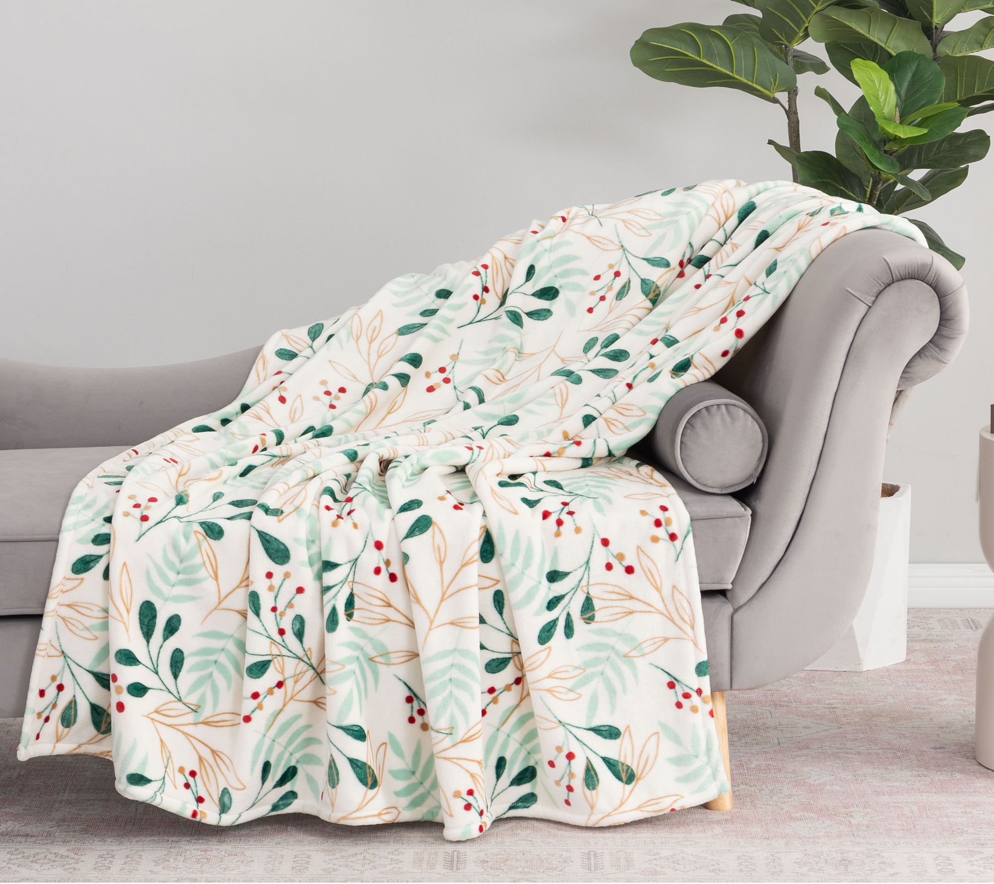 "As Is" Berkshire Holiday Winter Floral 60x70 Plush Throw