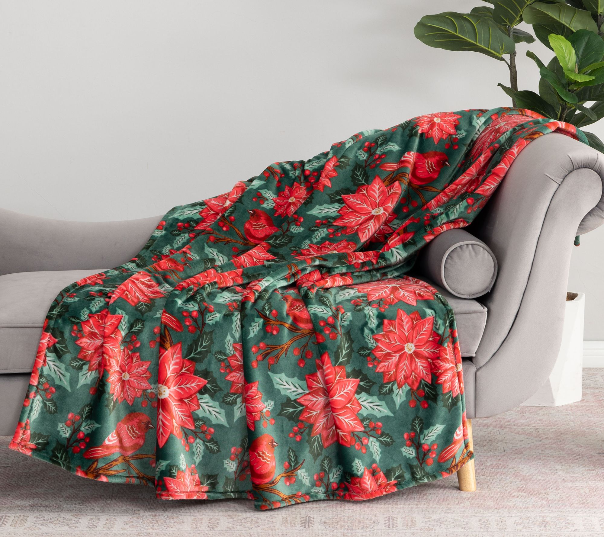 "As Is" Berkshire Holiday Winter Floral 60x70 Plush Throw