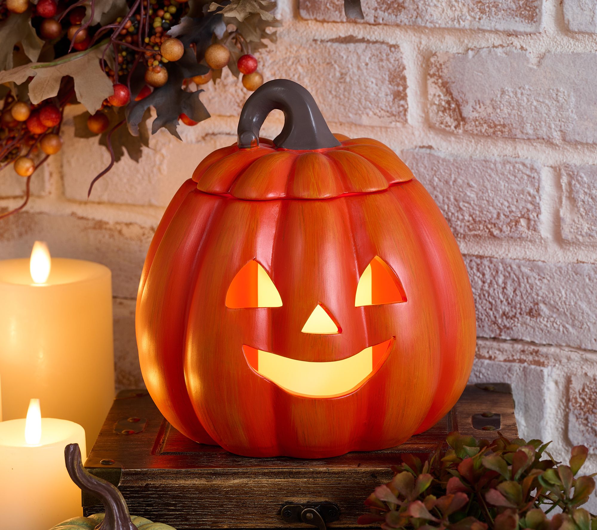 "As Is" Indoor/ Outdoor Illuminated Ceramic Jack-O-Lantern