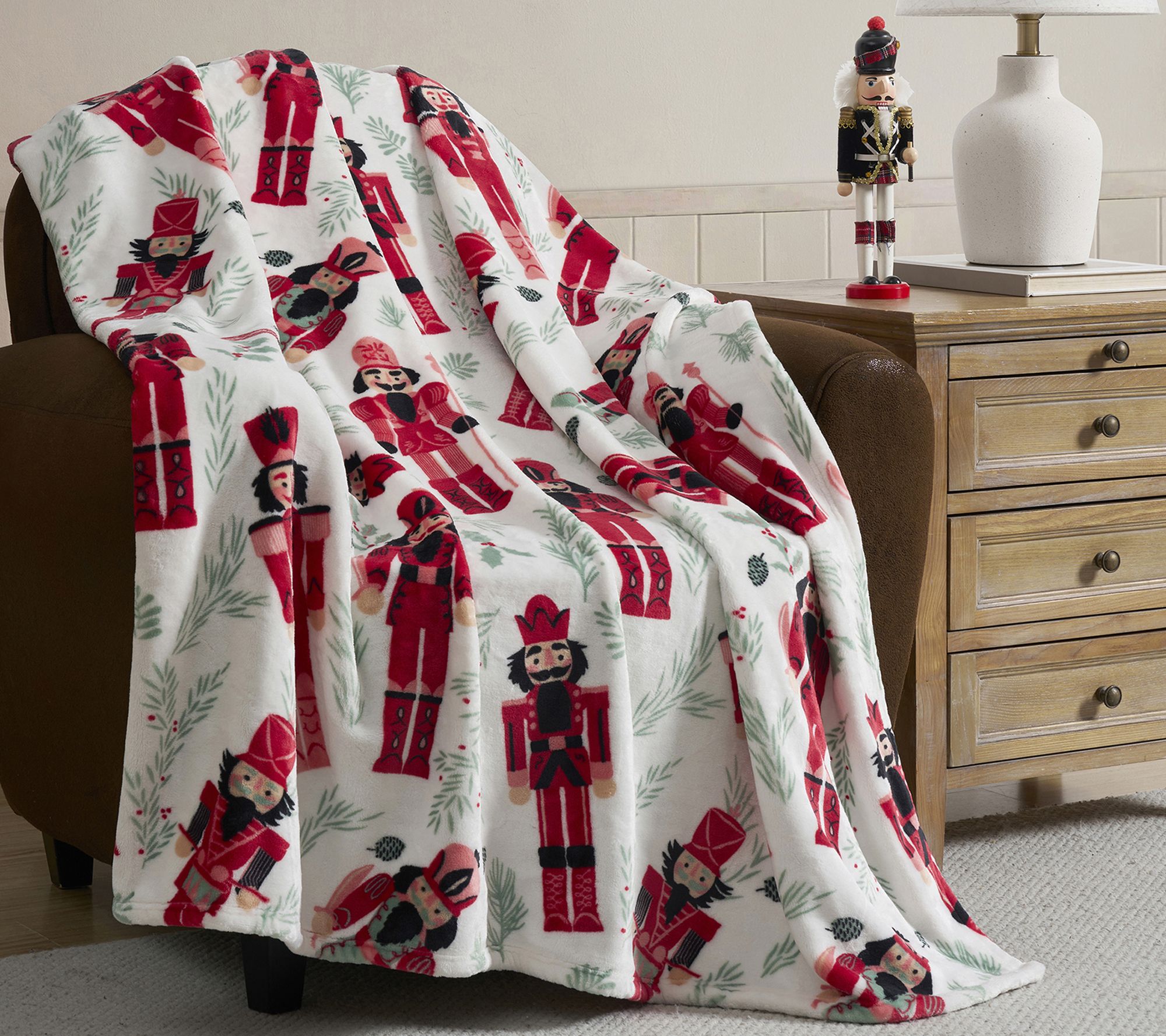 Hallmark Red/Green Nutcracker Plush Throw, 50"x 70"
