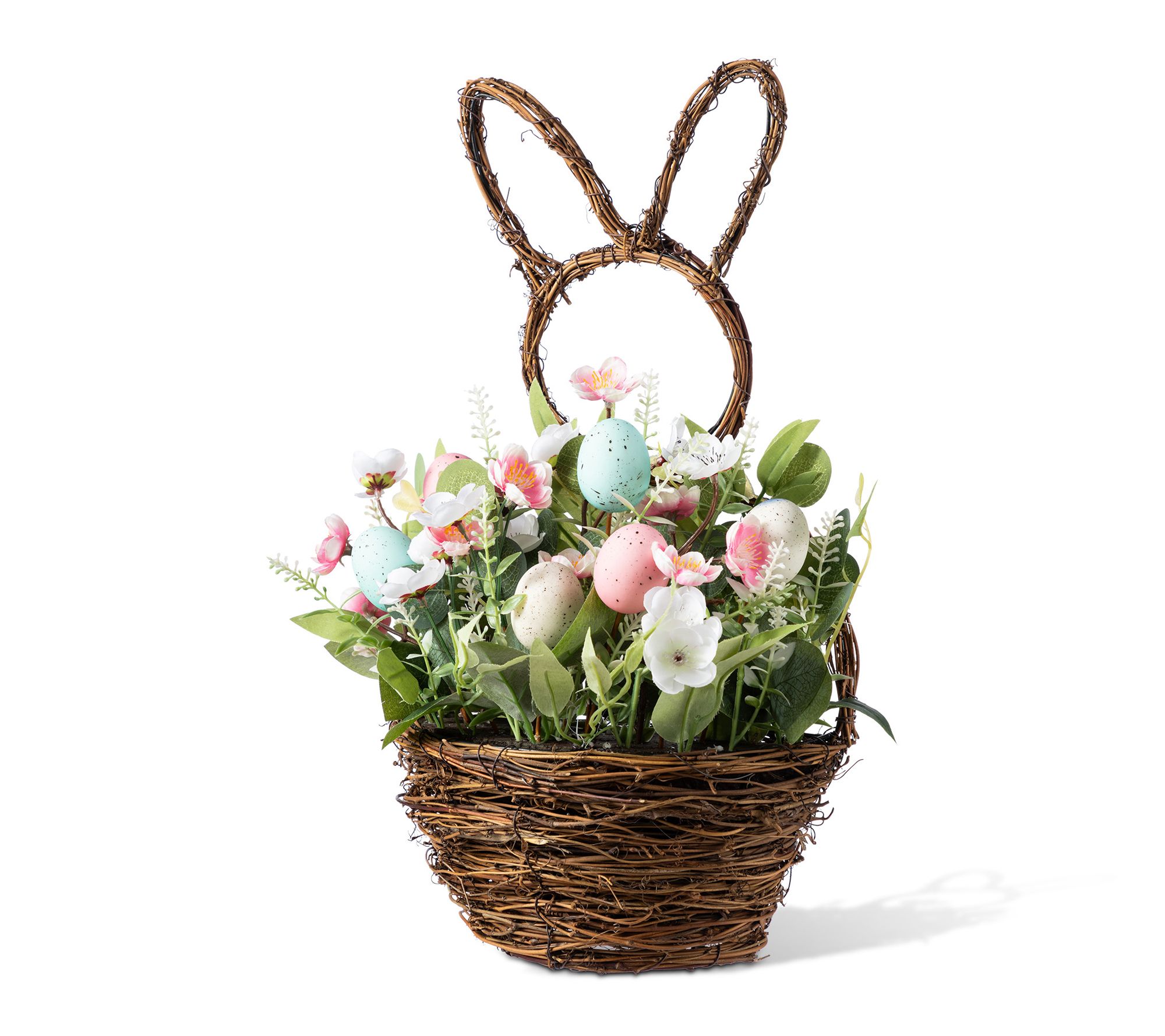 Glitzhome 18"H Easter Flower Bunny Shaped Basket Centerpiece