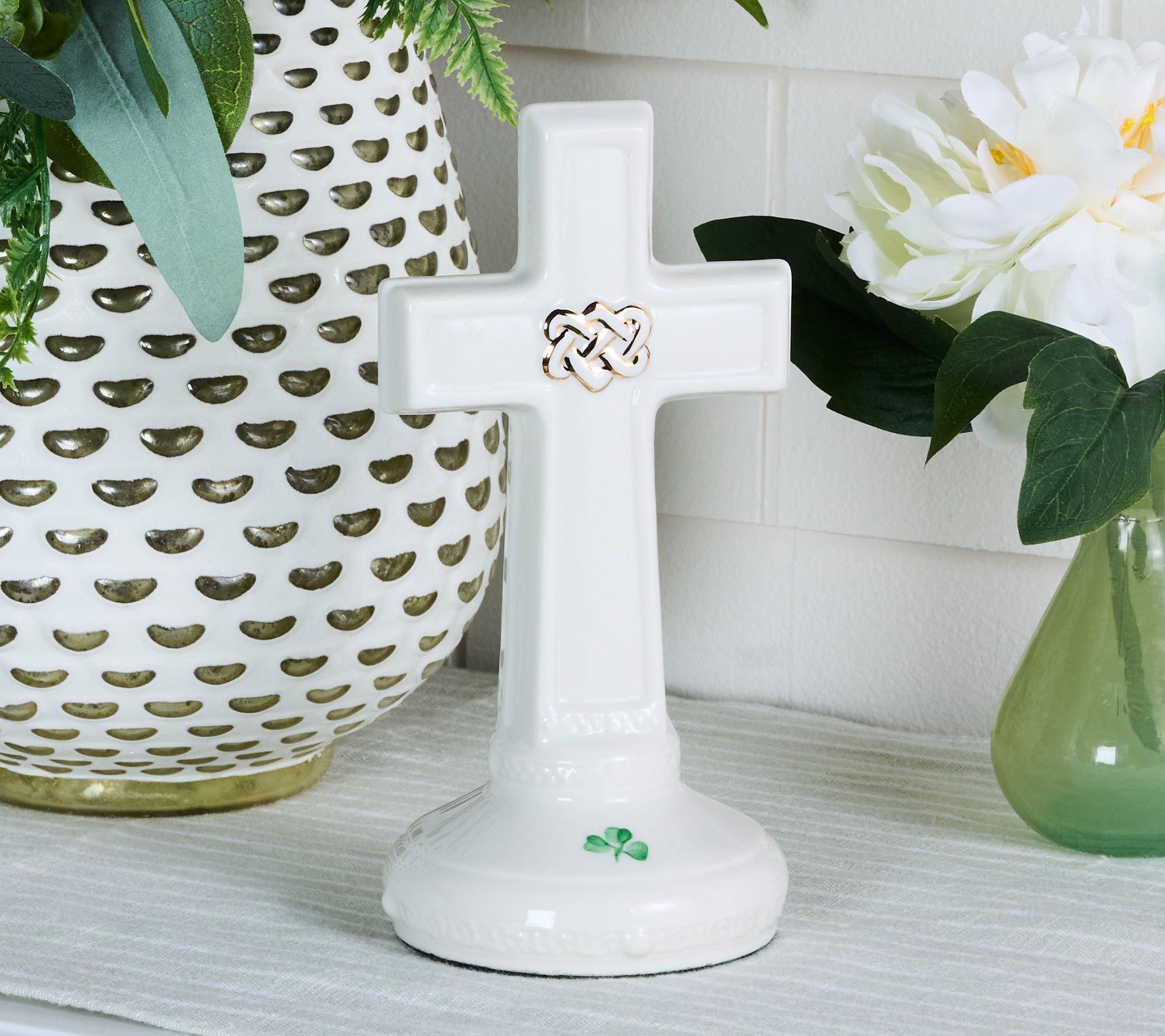 Belleek Pottery 8" Eternity Knot Cross Statue