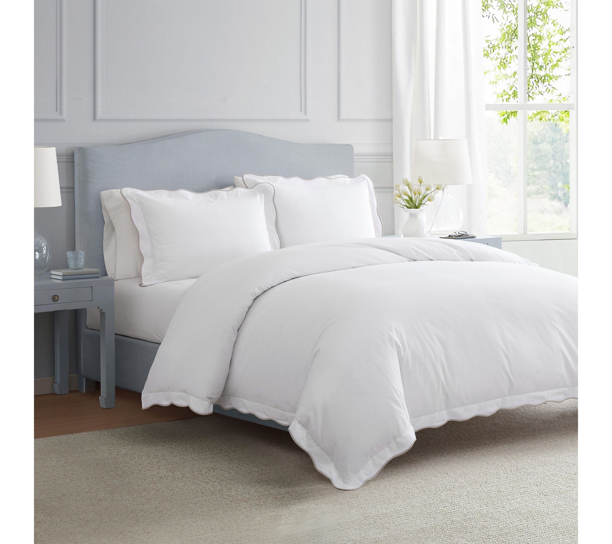 Martha Stewart Simple Scallop Solid Cotton Ki ng Duvet Set
