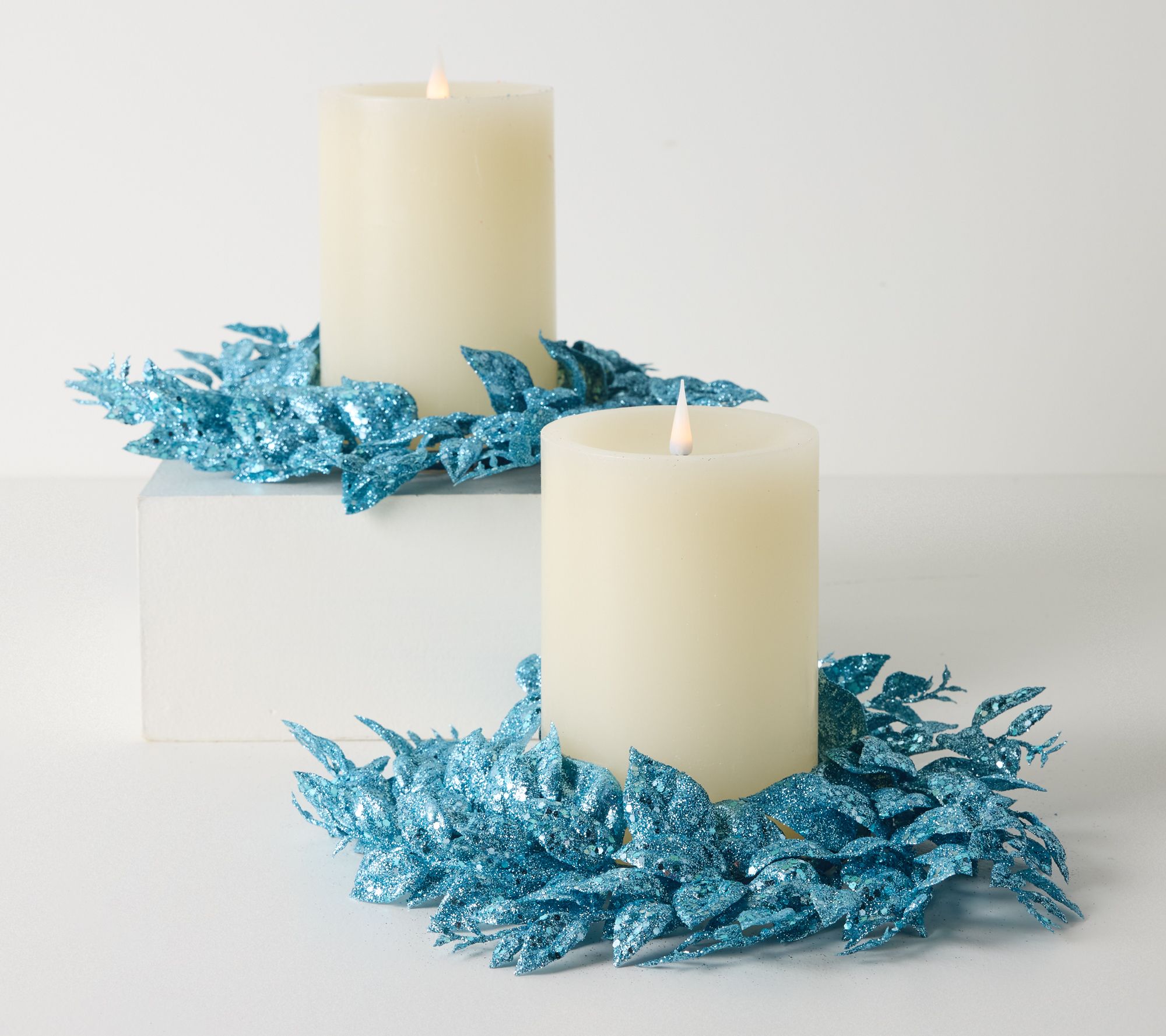  Set of 2 Glitter Leaf Candle Rings by Valerie