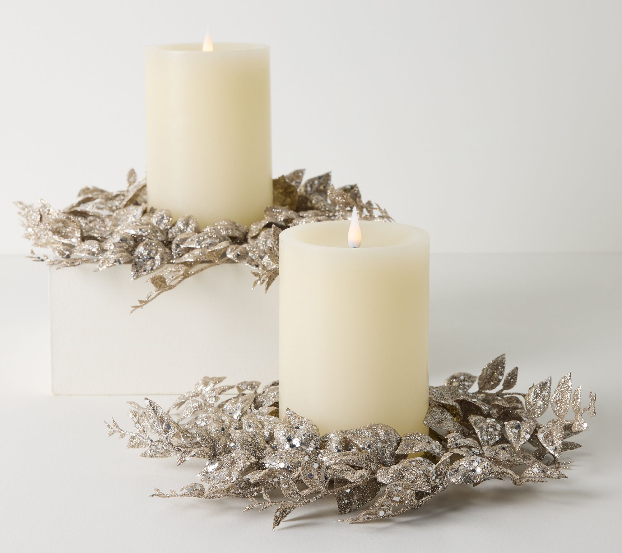 Set of 2 Glitter Leaf Candle Rings by Valerie