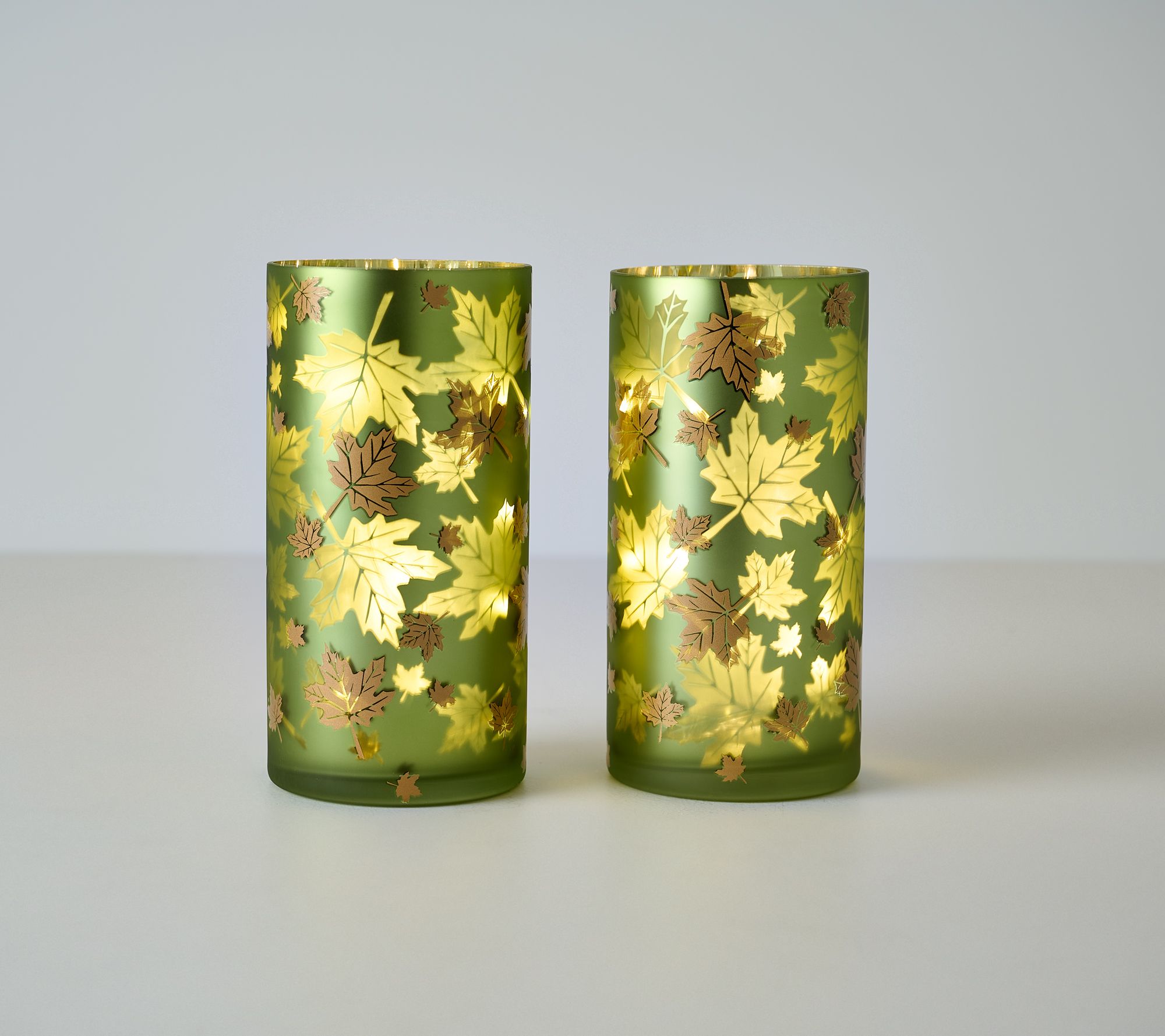 S/(2) 8" Illuminated Autumn Leaves Hurricanes by Valerie