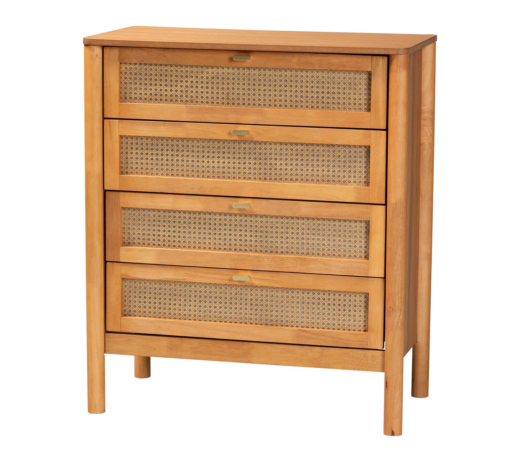Jenn Golden Brown Wood 4-Drawer Chest with Rattan
