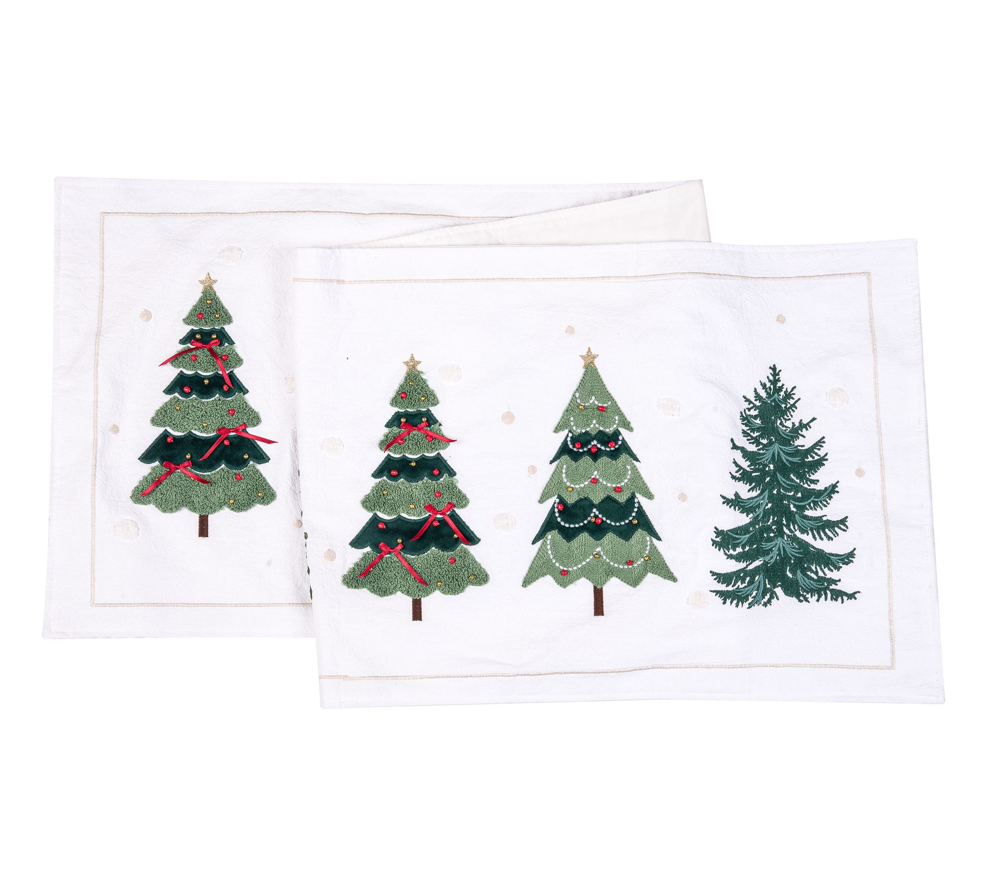 Woven Pine Forest Trees and Bows Christmas Runner  by Valerie