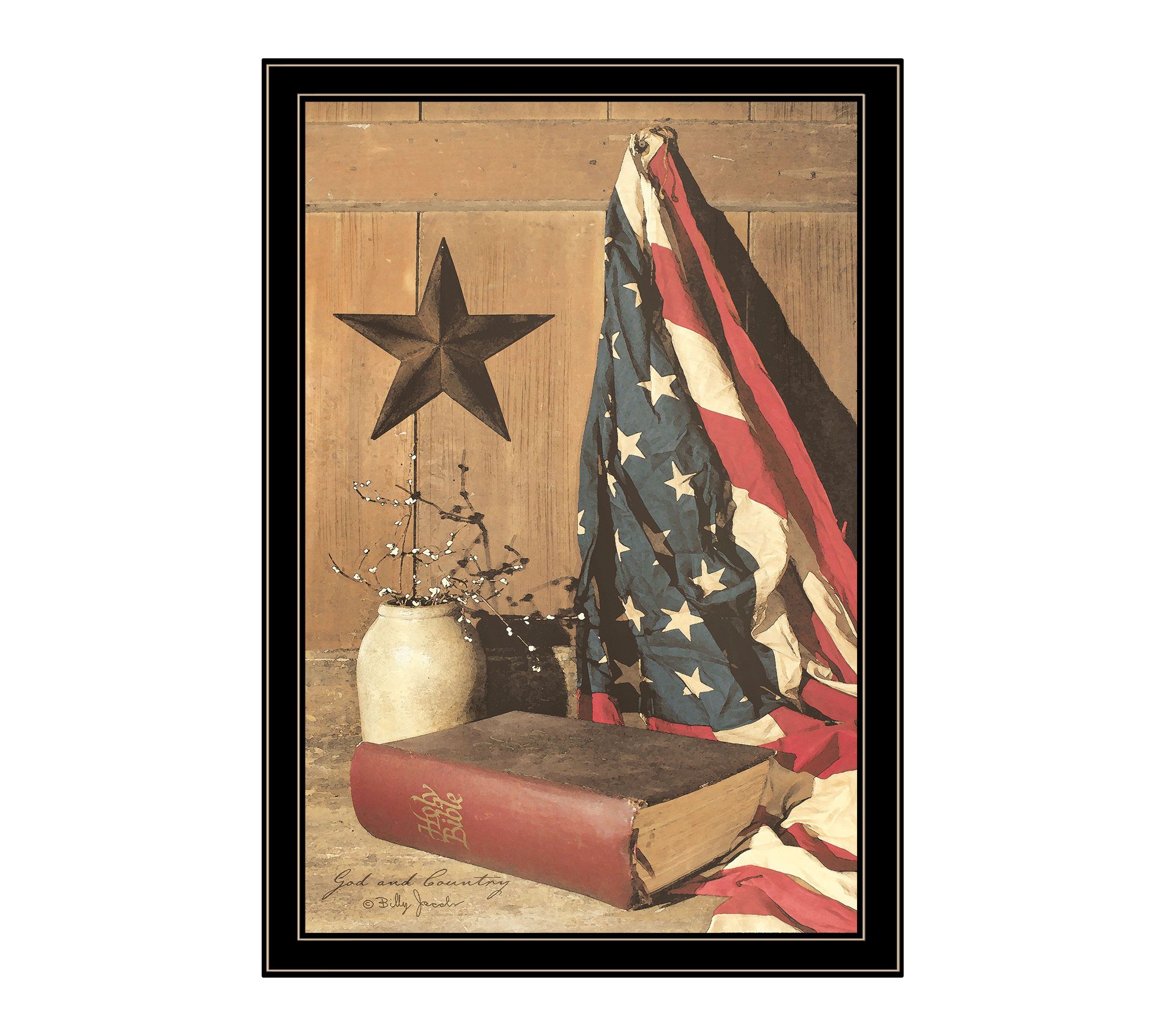 HomeRoots God and Country 8 Black Framed Print Wall Art