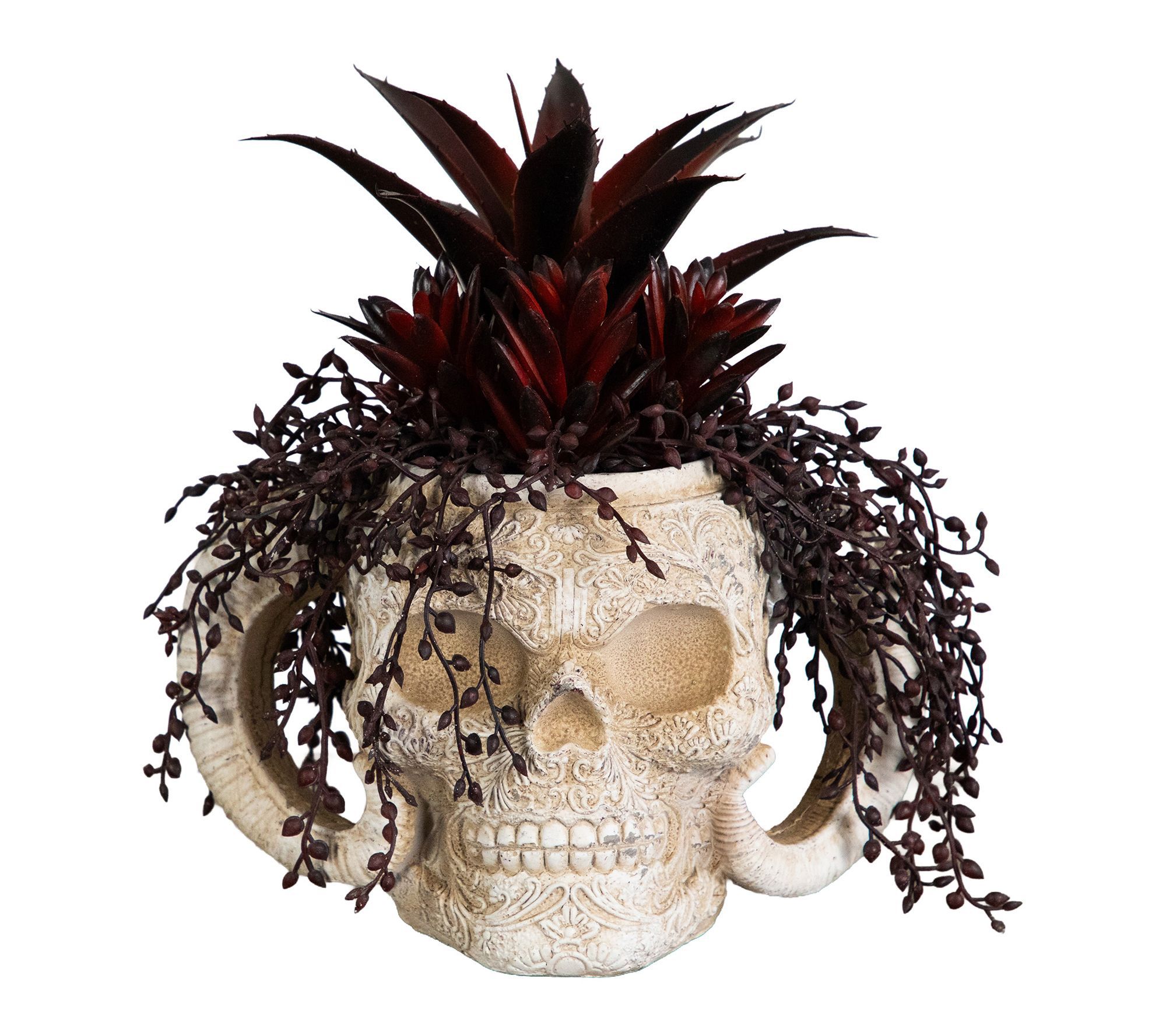 8-in Garden in Horned Skull Planter by Nearly Natural