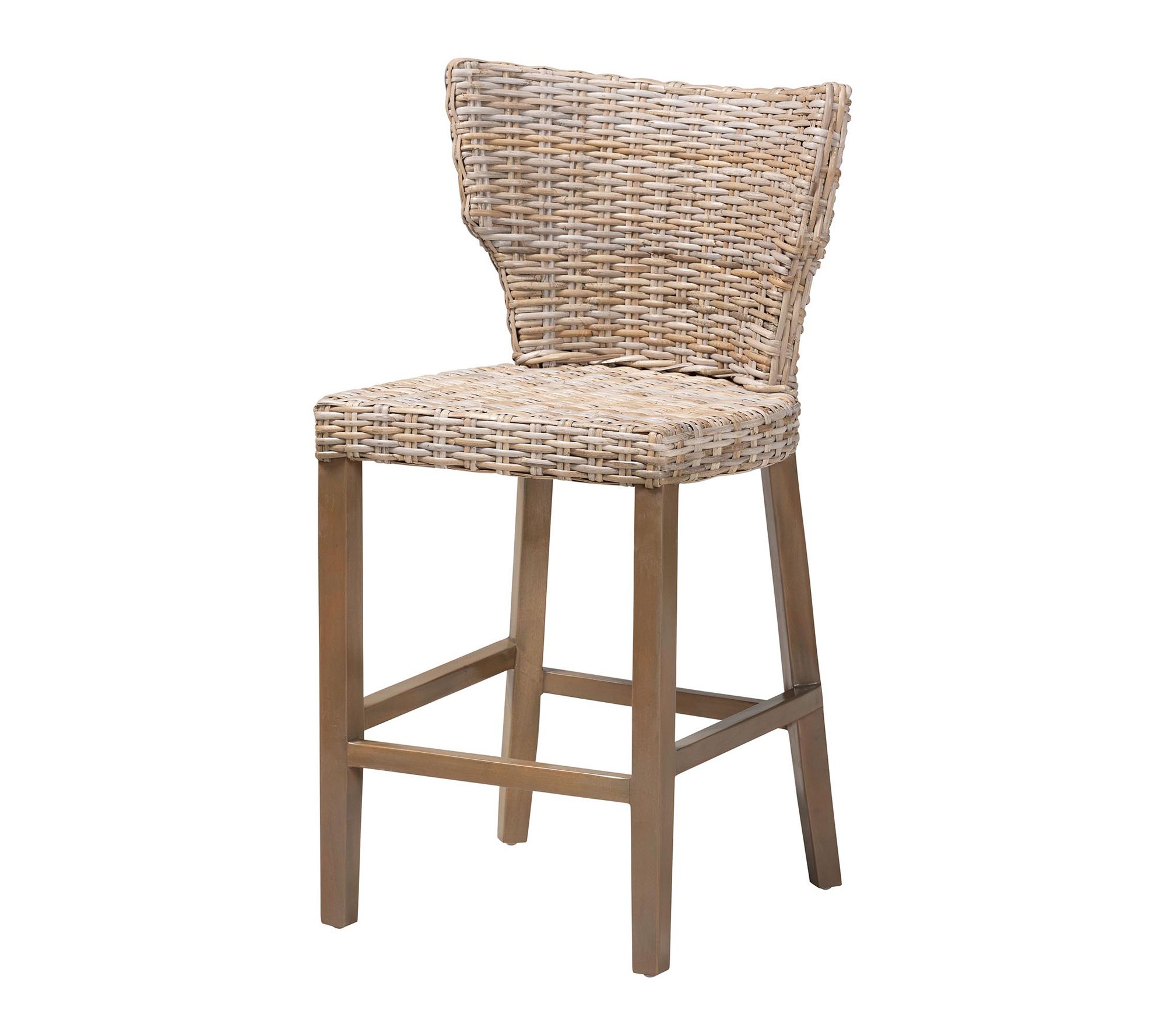 bali & pari Enver Grey Kubu Rattan and Wood Counter Stool