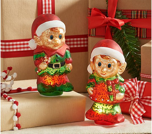 S/2 Illuminated Mercury Glass Holiday Icon Figures by Valerie