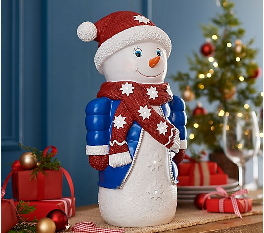 Home Reflections Metal Bobble Holiday Snowman Characters w/ Flameless Candle 