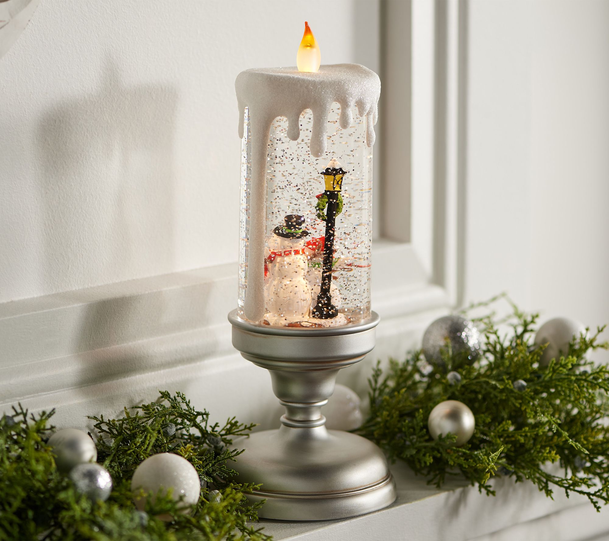 12" Illuminated Glitter Candle with Inside Scene by Valerie