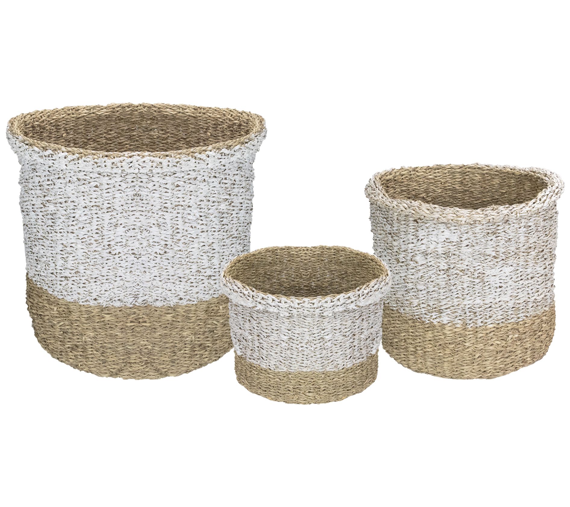 Northlight Set of 3 Beige & White Round Table &Floor Baskets